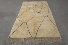 Neutral and Teal Vintage Beni Ouarain Moroccan Rug Idir