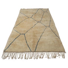 Neutral and Teal Vintage Beni Ouarain Moroccan Rug Idir