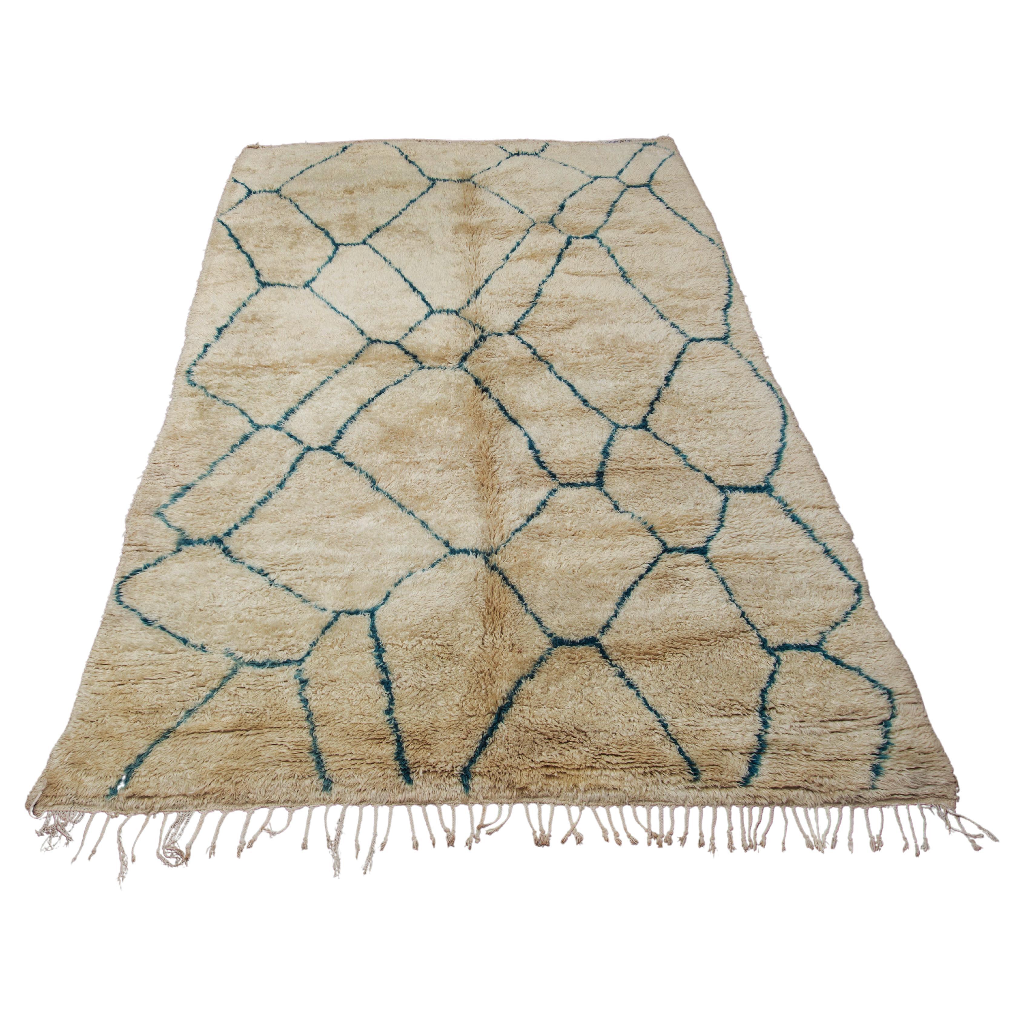 Neutral and Teal Moroccan Rug  10'5" x 6'9"  