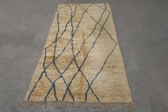 Neutral with Indigo Blue Pattern Moroccan Rug 12'2" x 6'2" Hand Crafted 100%Wool