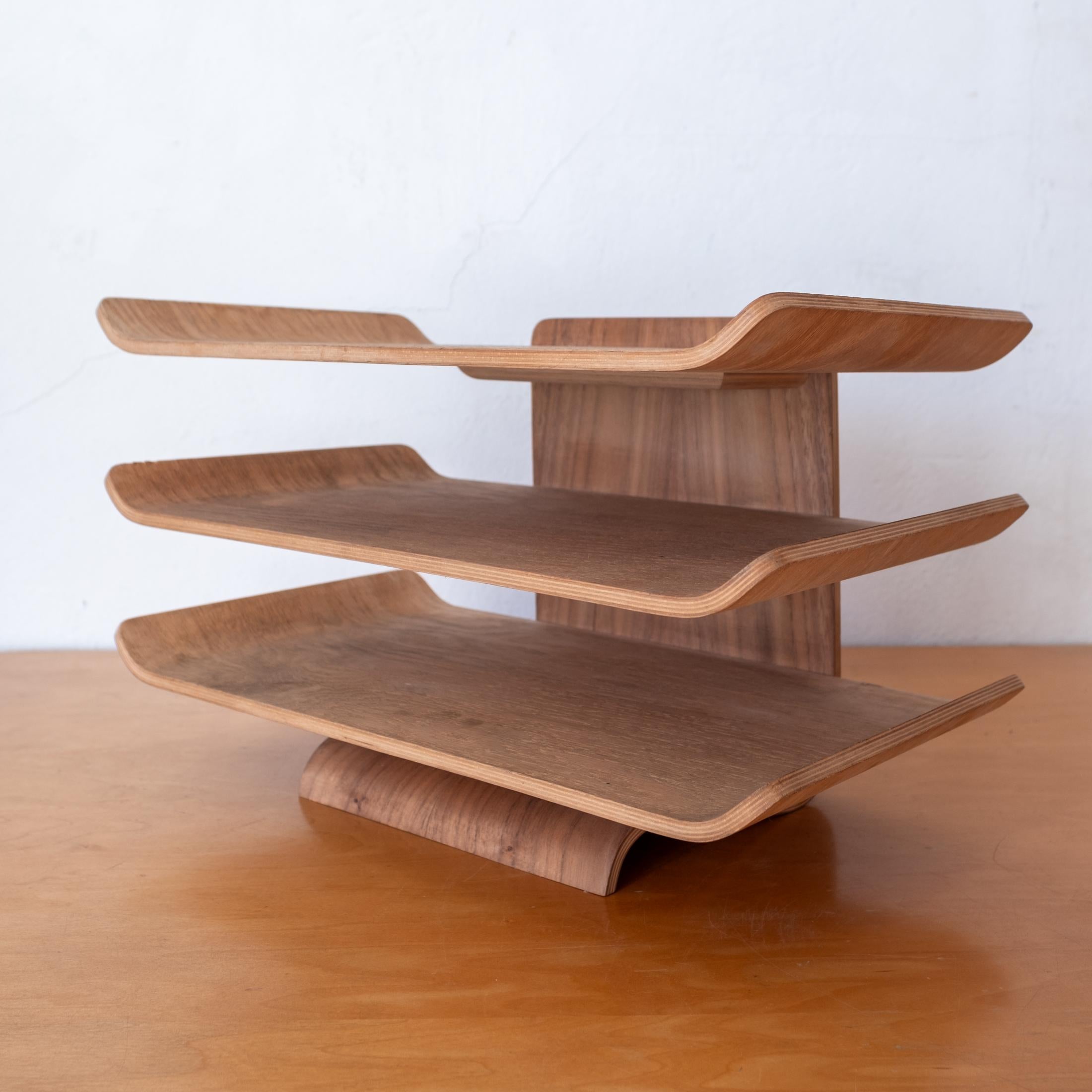 Mid-Century Modern Mid Century Bent Plywood Multi Level Letter Paper Desk Tray
