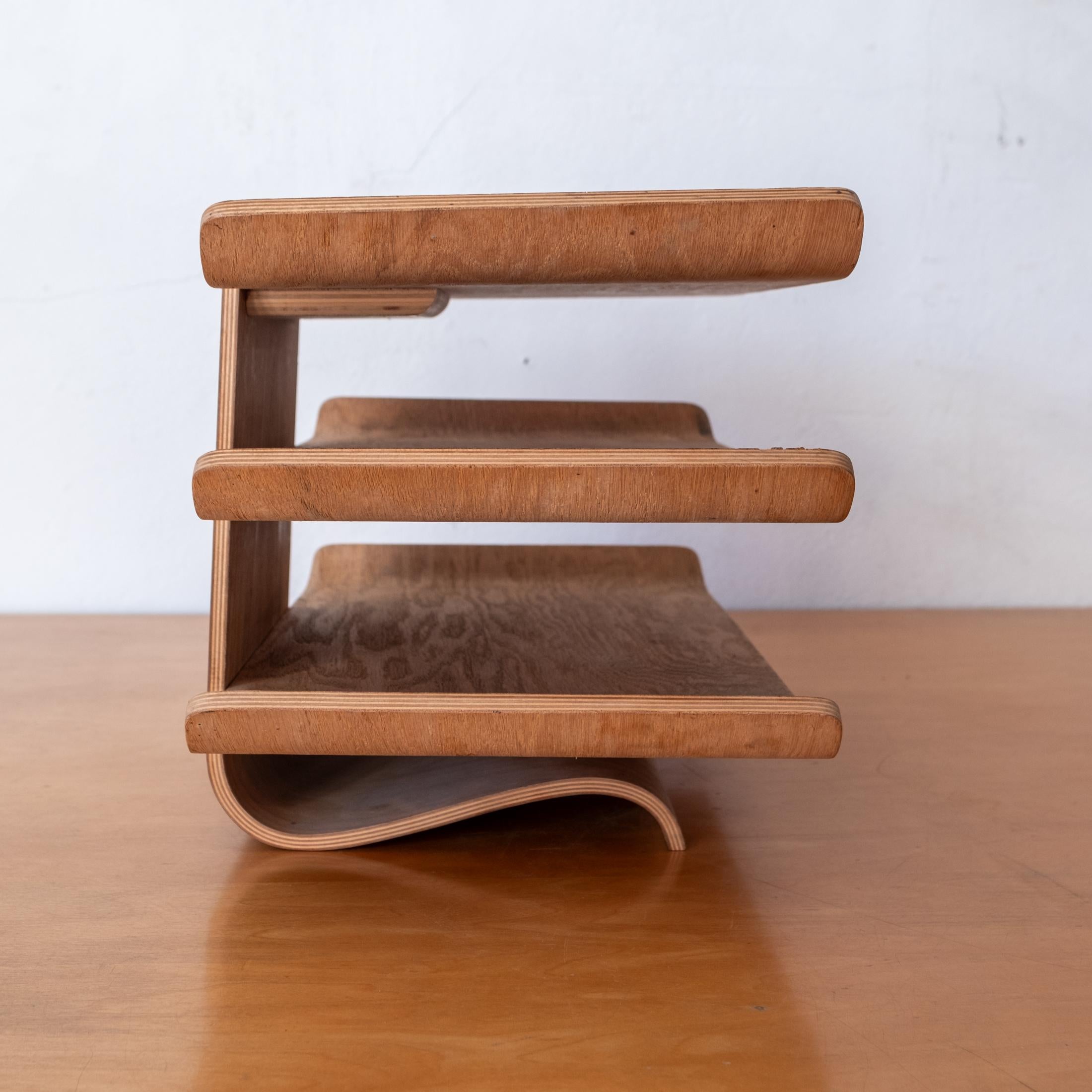 American Mid Century Bent Plywood Multi Level Letter Paper Desk Tray