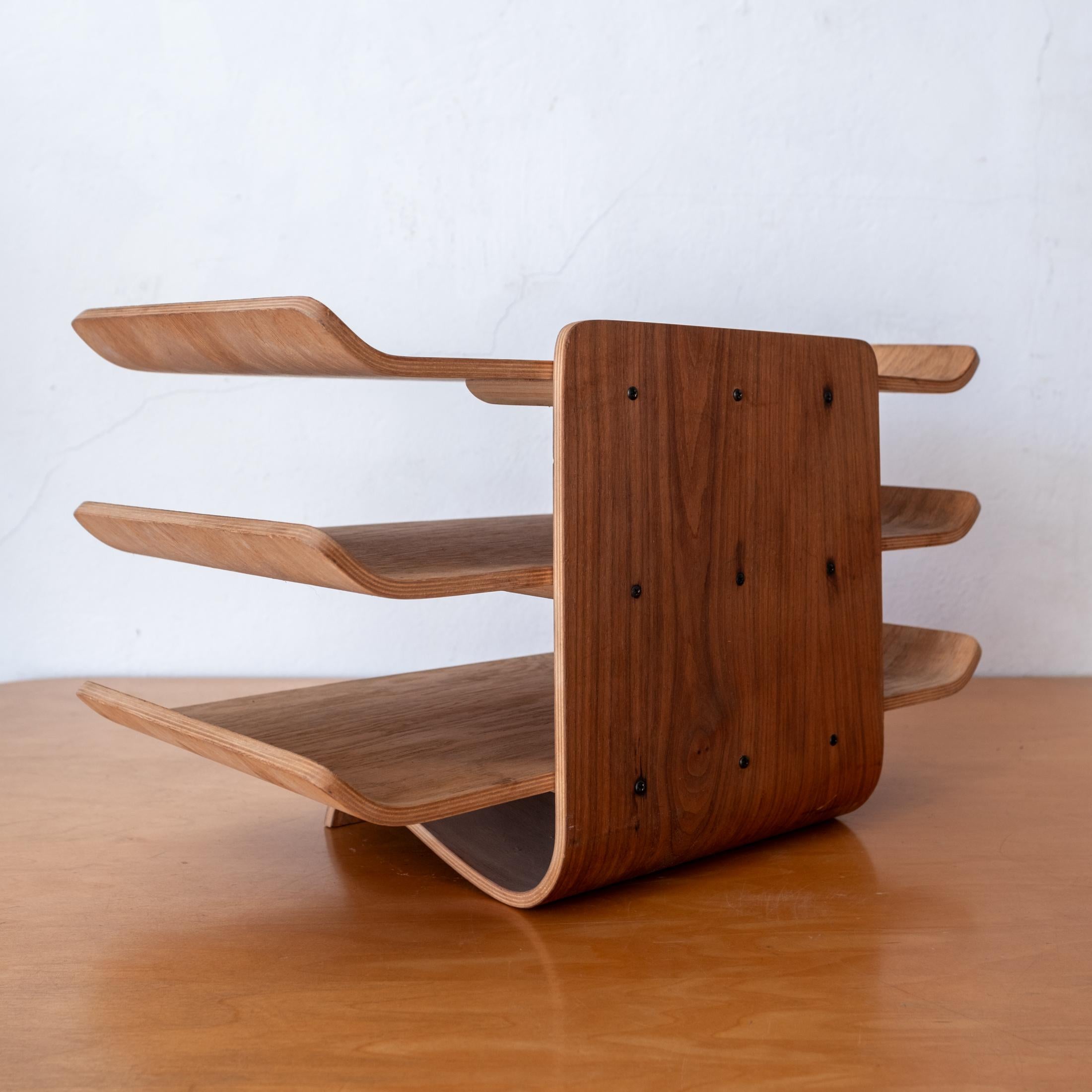 Walnut Mid Century Bent Plywood Multi Level Letter Paper Desk Tray