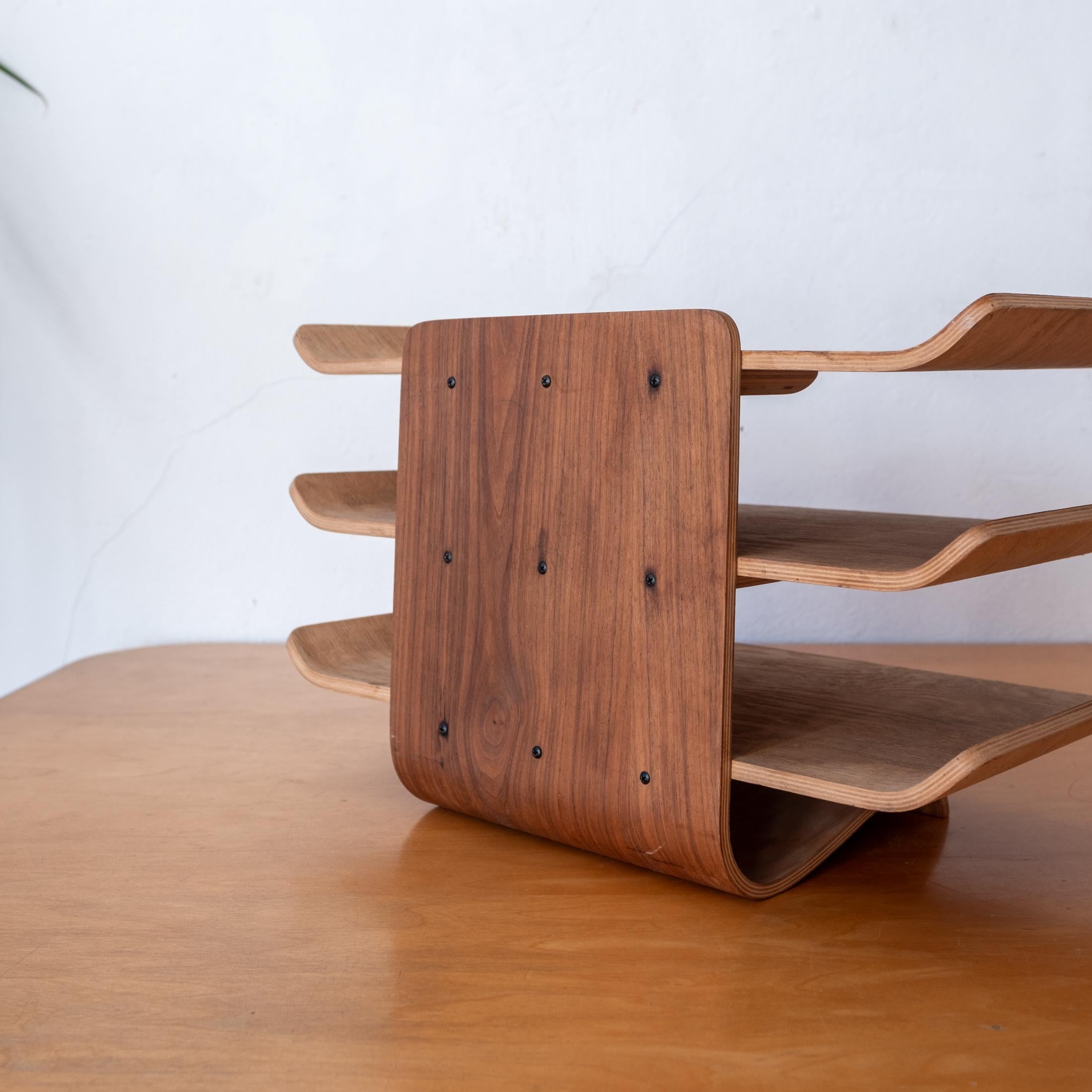 Mid Century Bent Plywood Multi Level Letter Paper Desk Tray 1