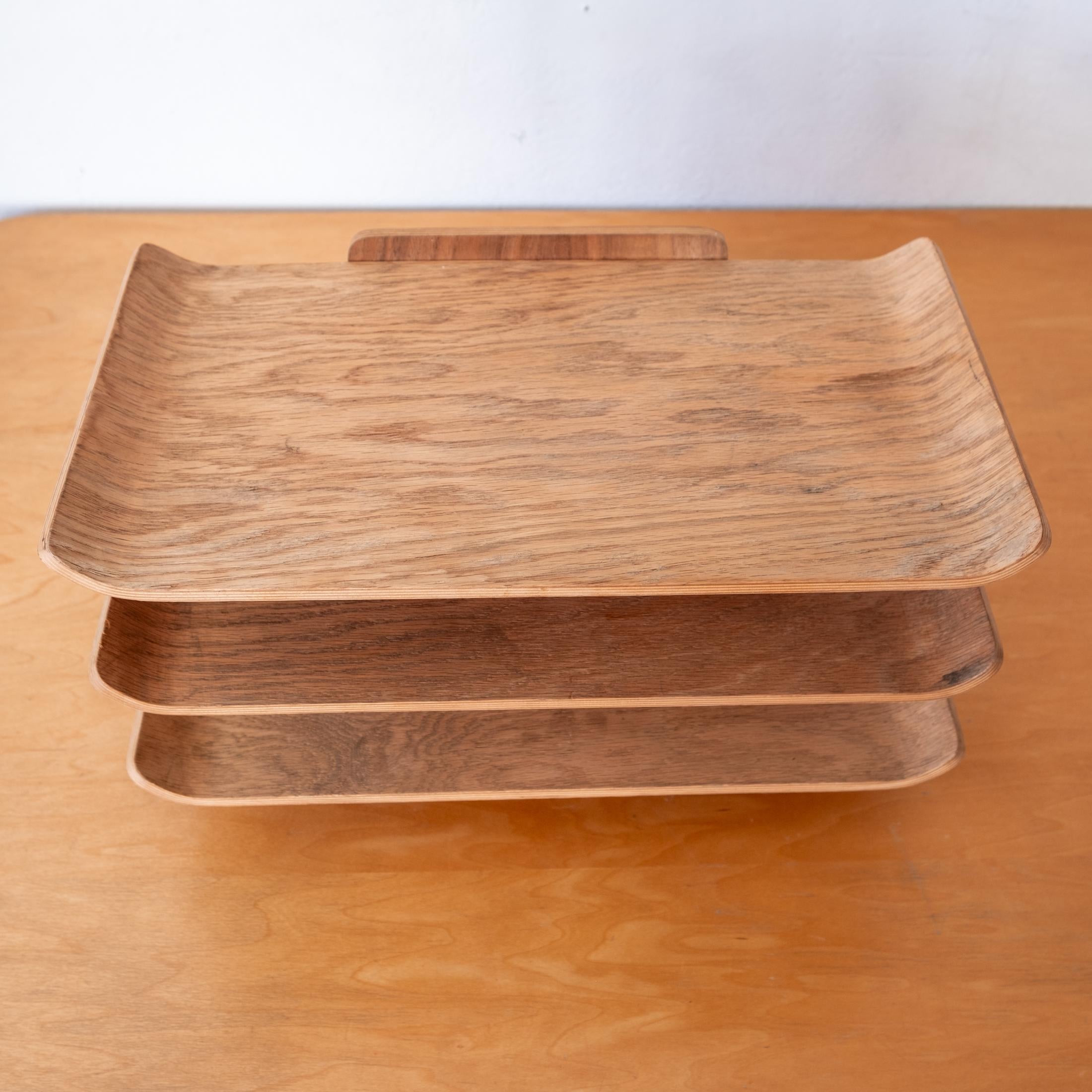 Mid Century Bent Plywood Multi Level Letter Paper Desk Tray 2