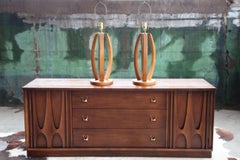 Mid Century Bentwood and Brass Table Lamps - a Pair