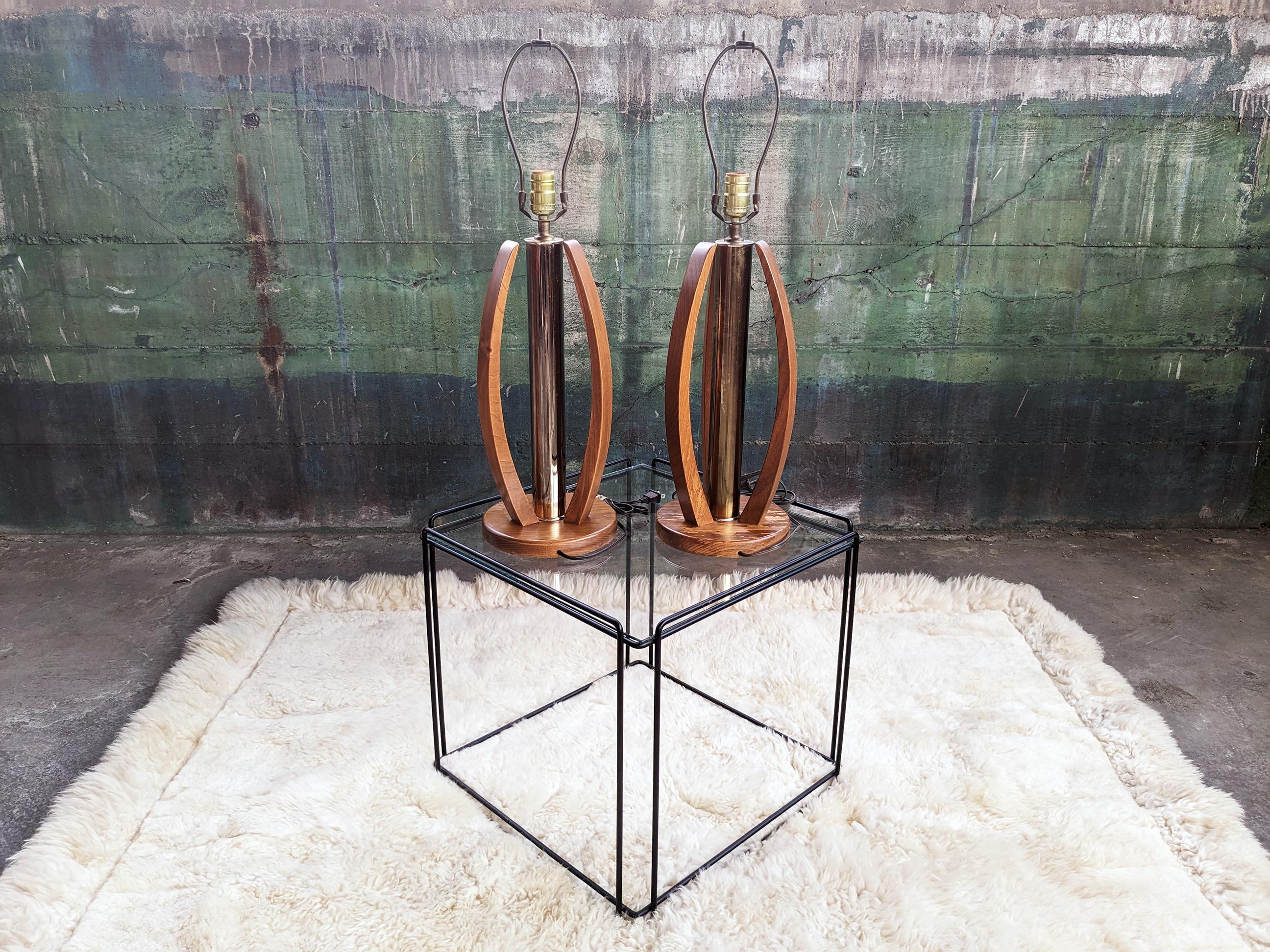 Mid-Century Modern Mid Century Bentwood and Brass Table Lamps - a Pair For Sale
