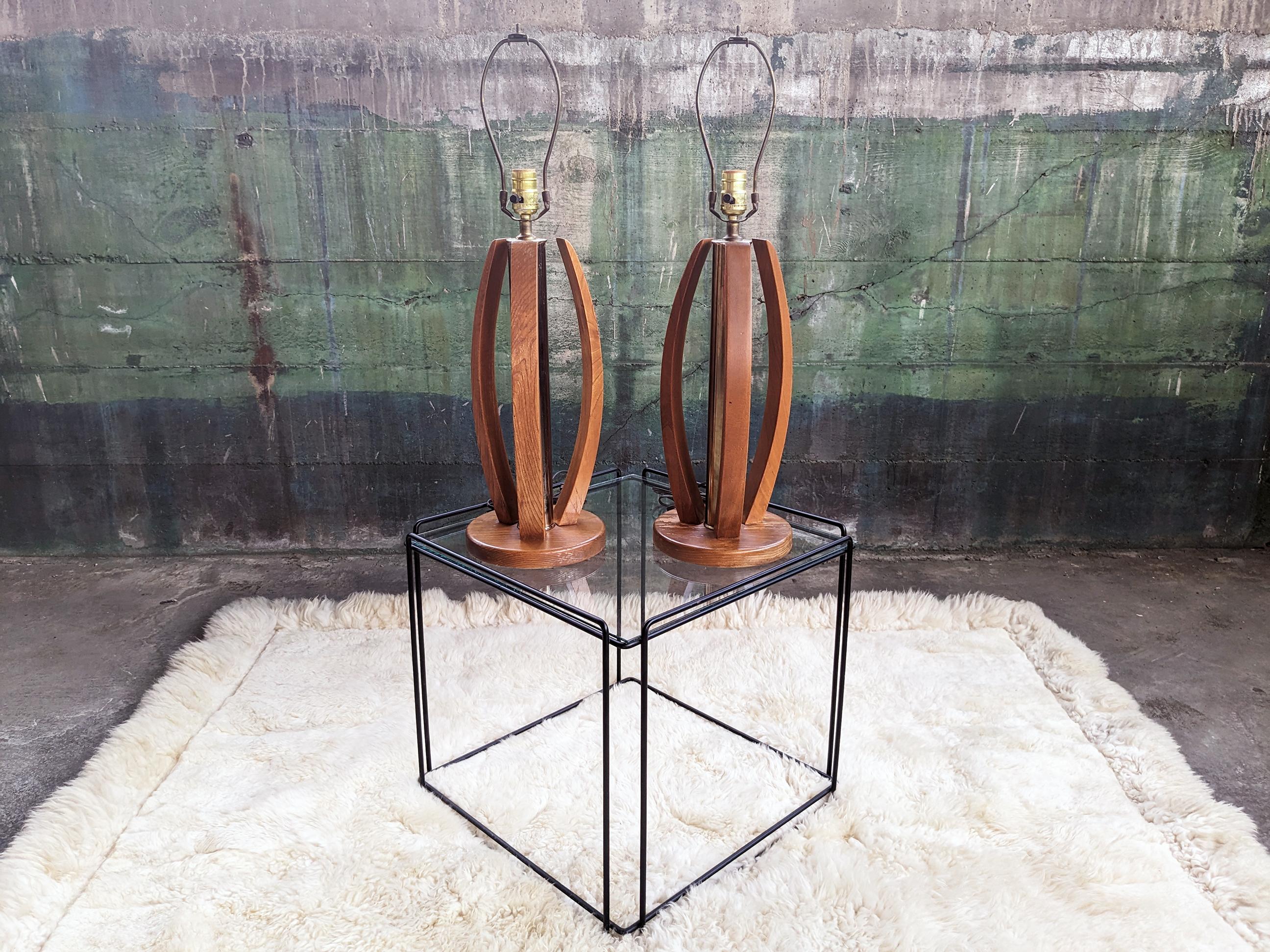 Mid Century Bentwood and Brass Table Lamps - a Pair In Good Condition For Sale In Madison, WI