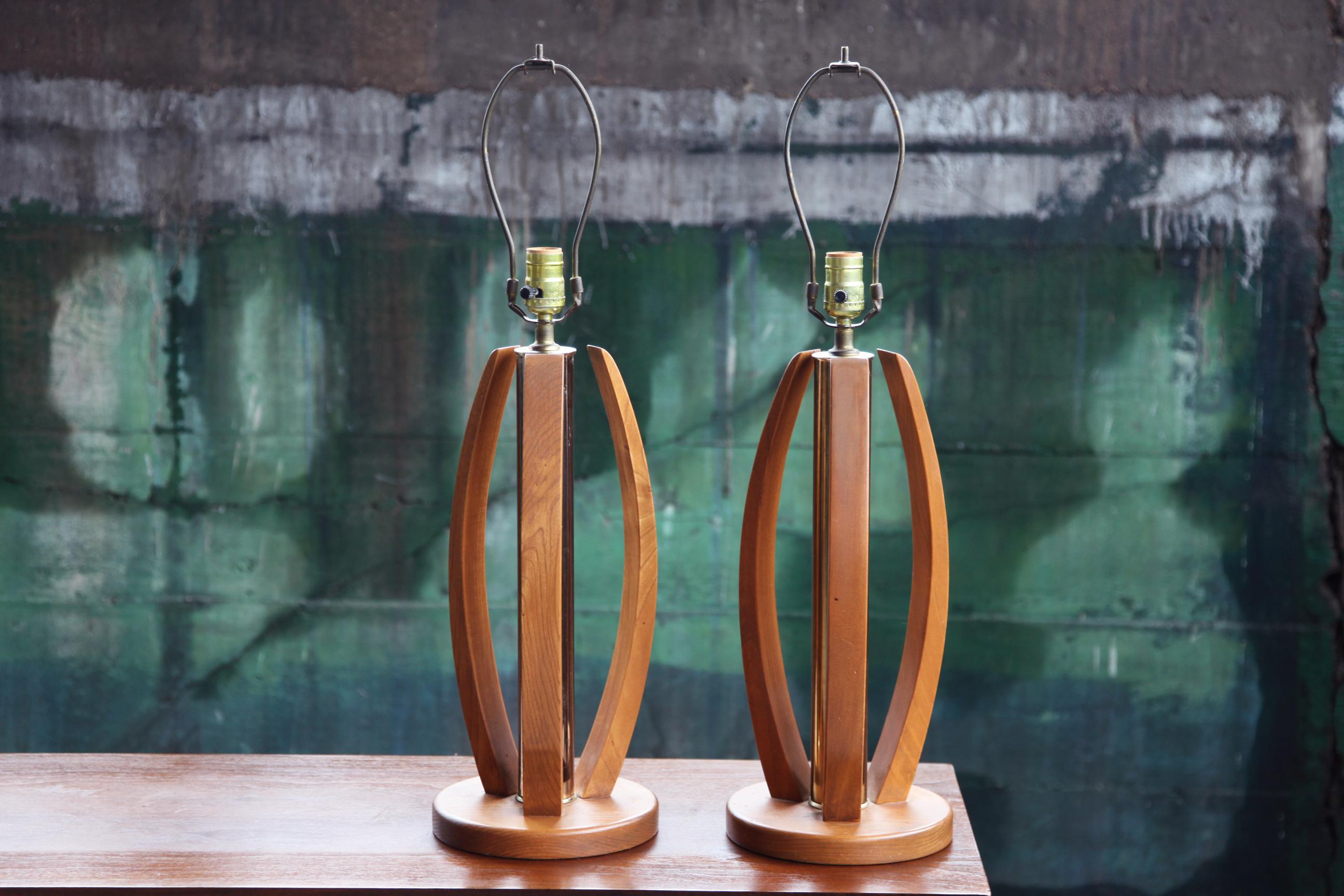Mid Century Bentwood and Brass Table Lamps - a Pair For Sale 1