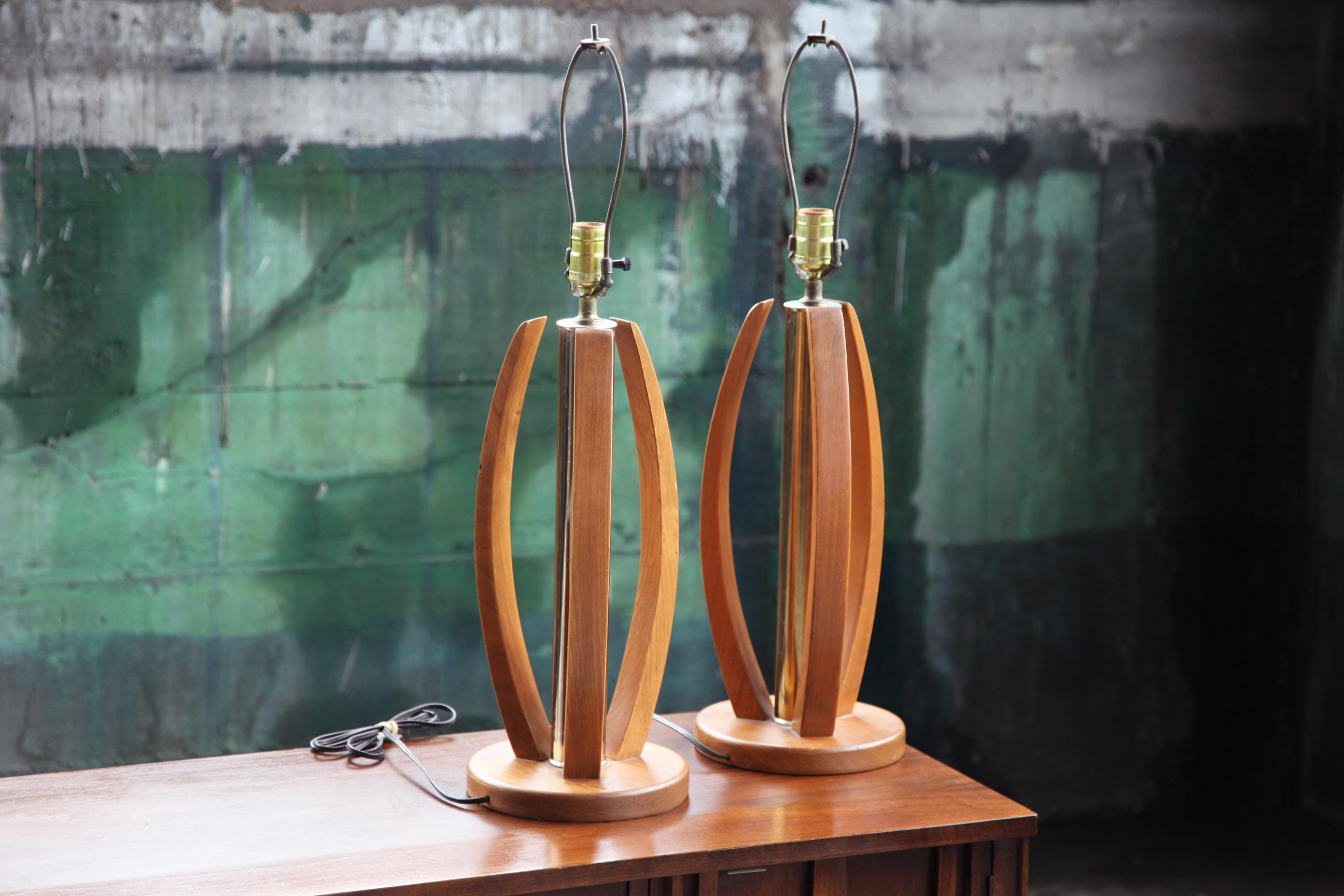 Mid Century Bentwood and Brass Table Lamps - a Pair For Sale 2