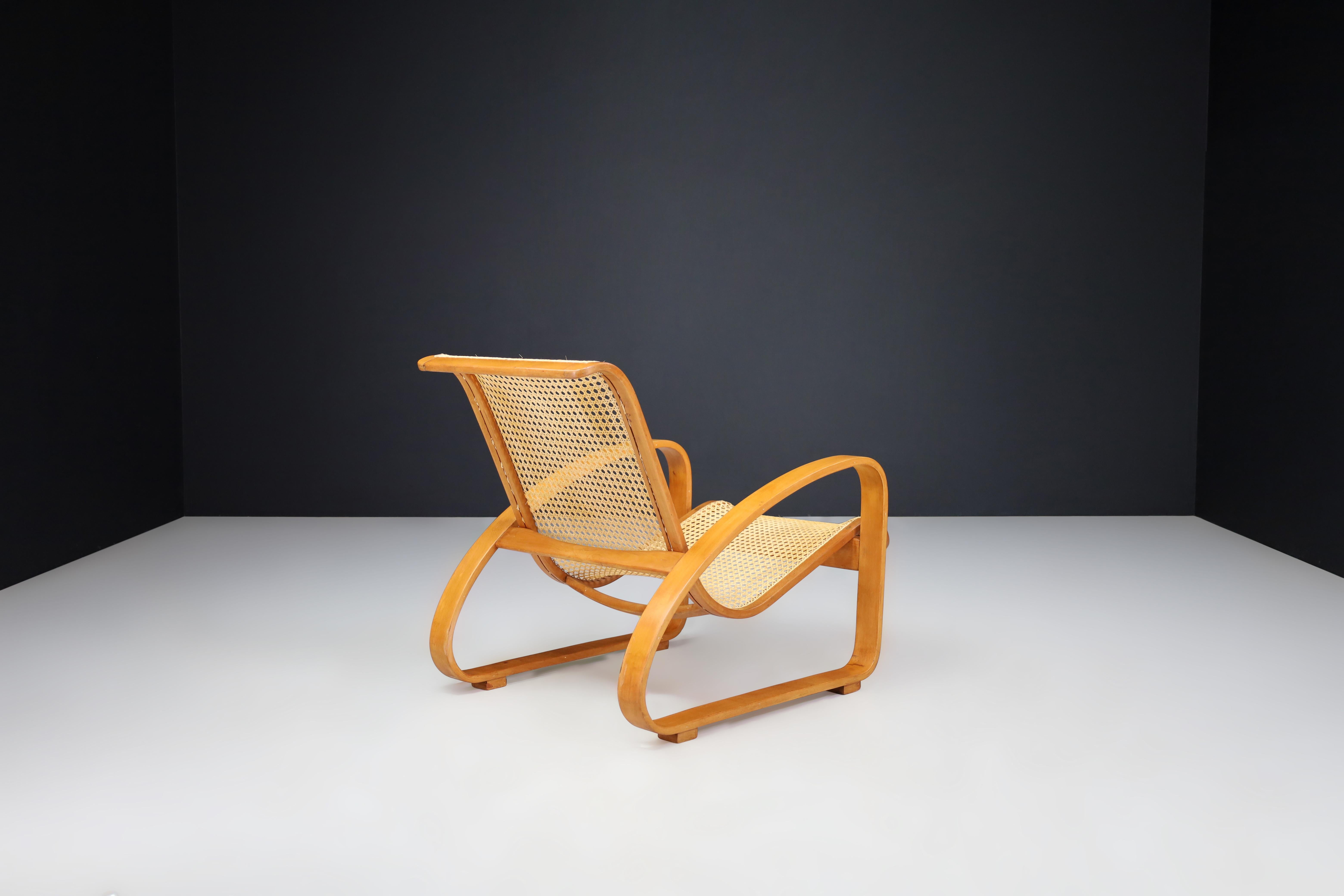 Italian Mid-Century Bentwood and Cane Lounge Chair by Ditta Porino, Italy, 1960s For Sale