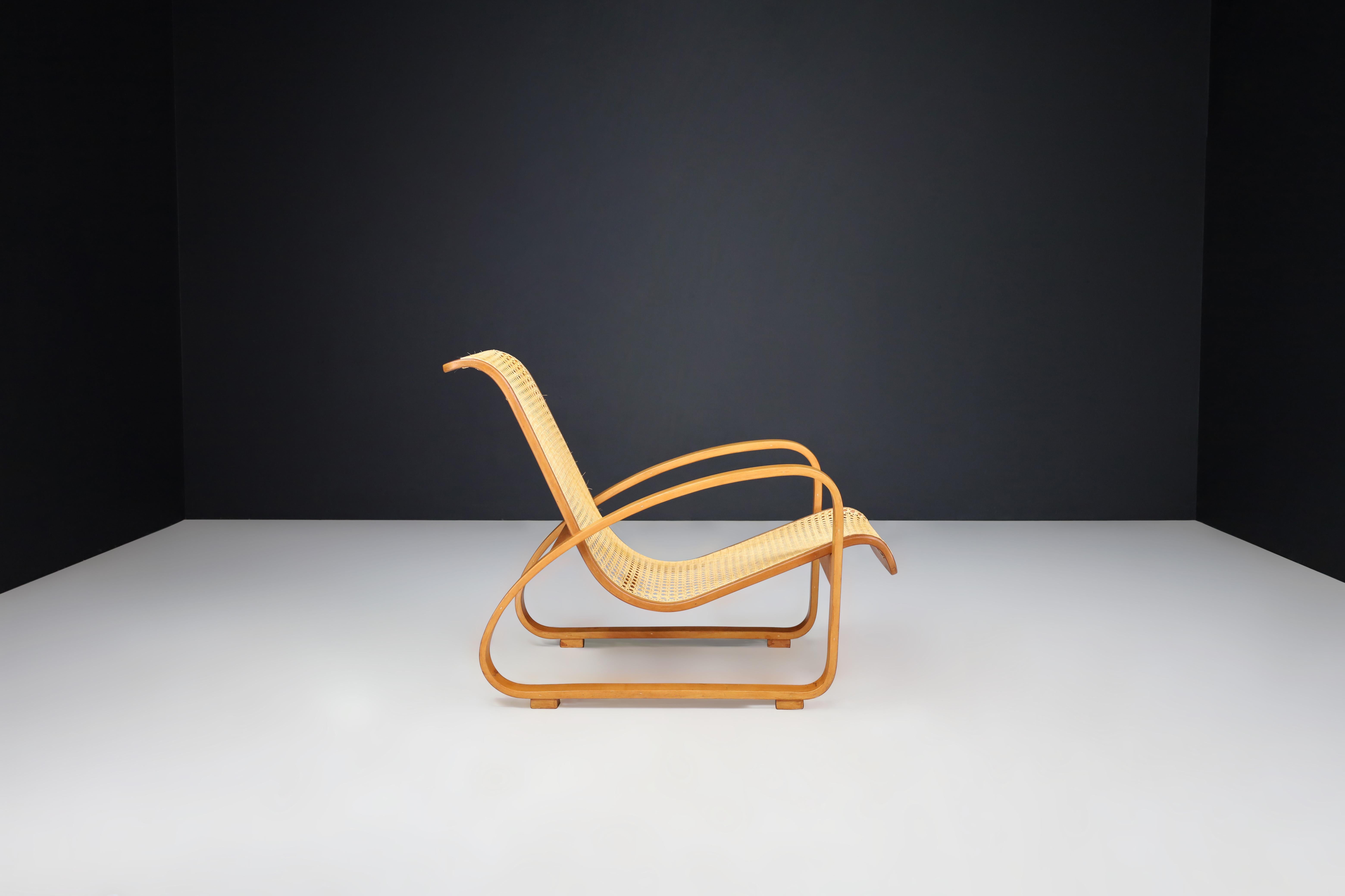 20th Century Mid-Century Bentwood and Cane Lounge Chair by Ditta Porino, Italy, 1960s For Sale