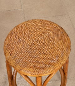 Mid-Century Bentwood and Rattan Bar with Pair of Stools