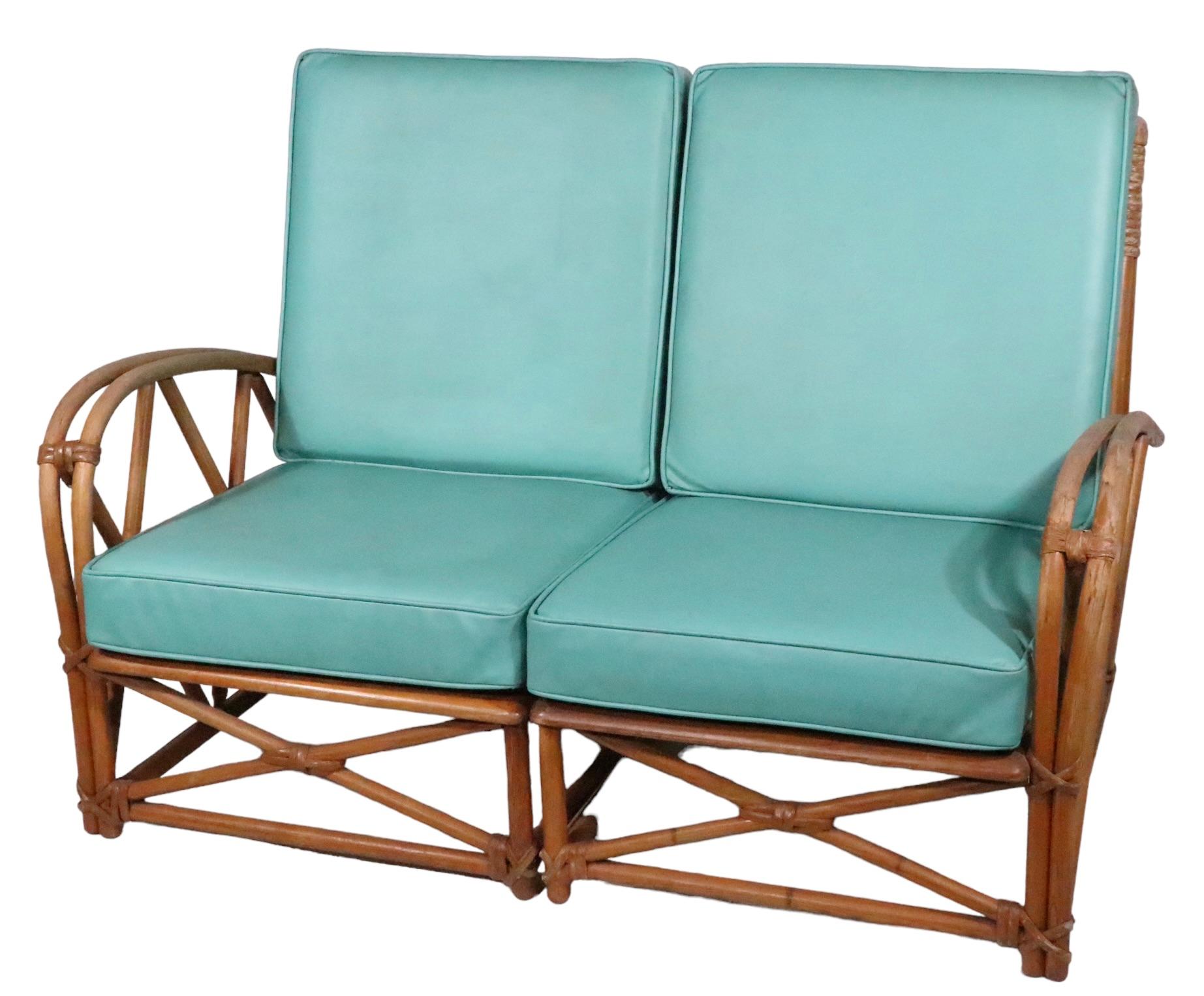  Mid Century Bentwood Bamboo Style Loveseat Sofa by Heywood Wakefield c. 1950's For Sale 10