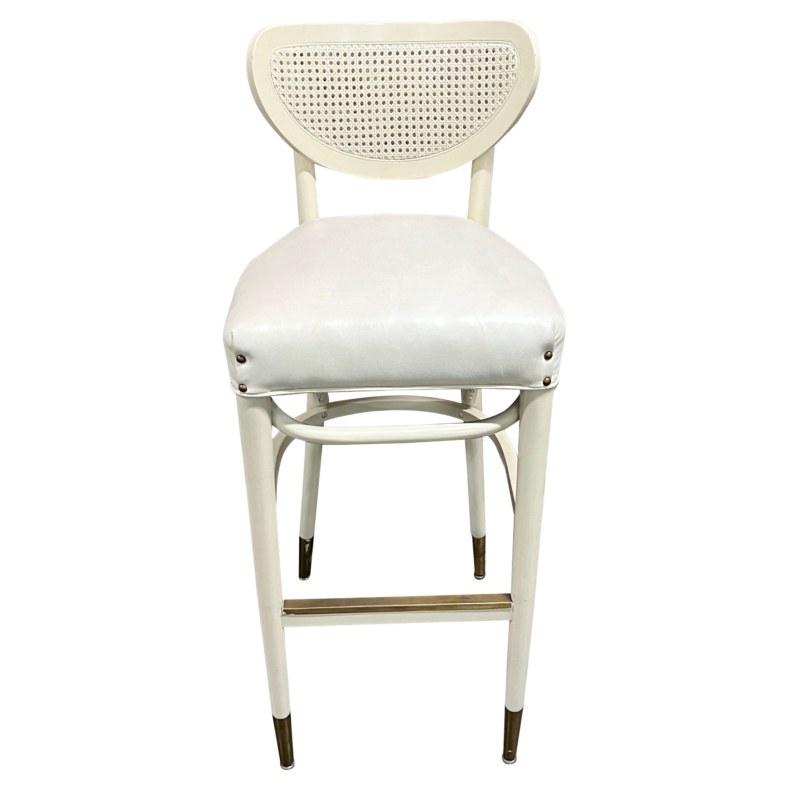 Tabouret de bar du milieu du siècle en laque ivoire avec assise en vinyle ivoire