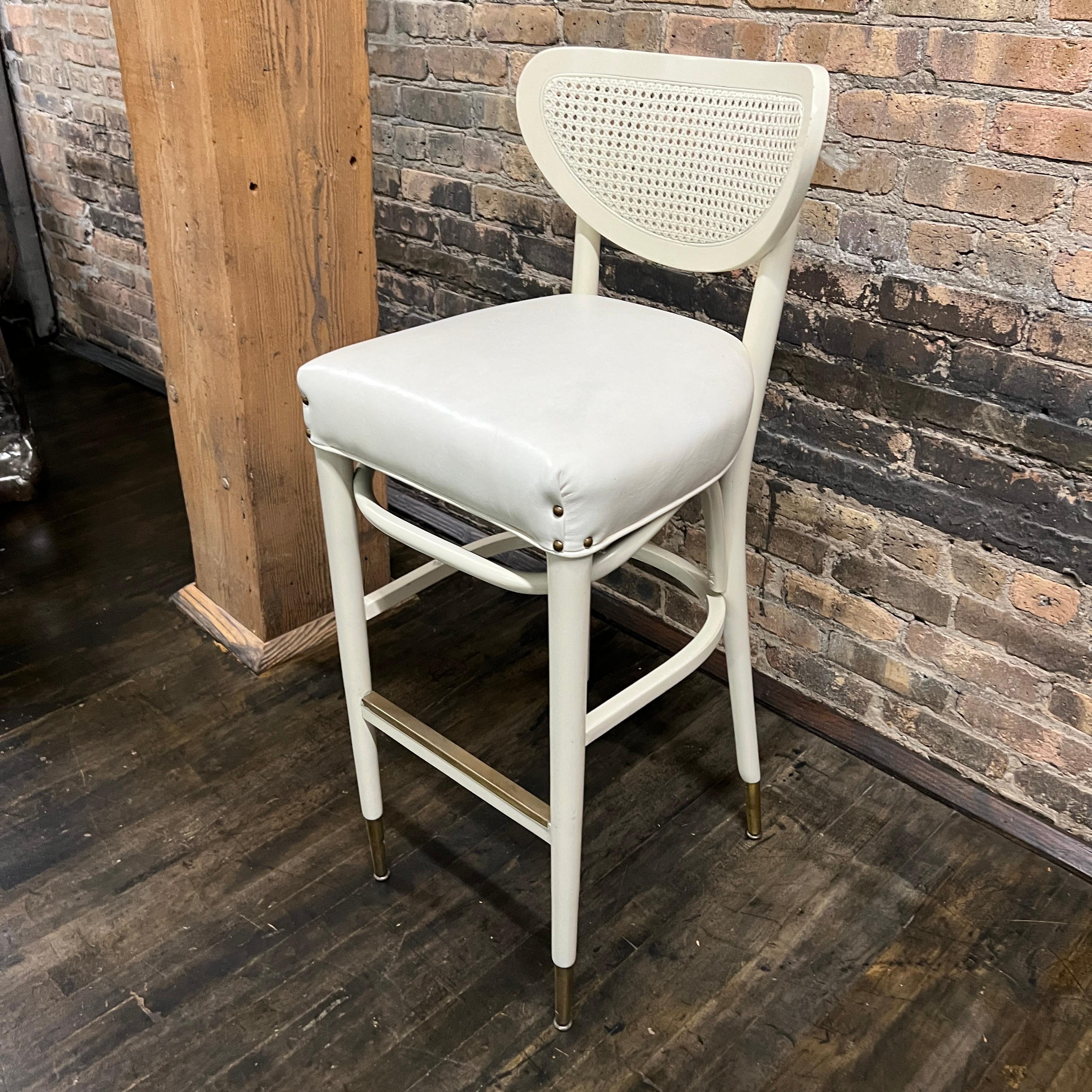 Mid-Century Modern Mid-Century Bentwood Bar Stool in Ivory Lacquer with Ivory Vinyl Seat For Sale