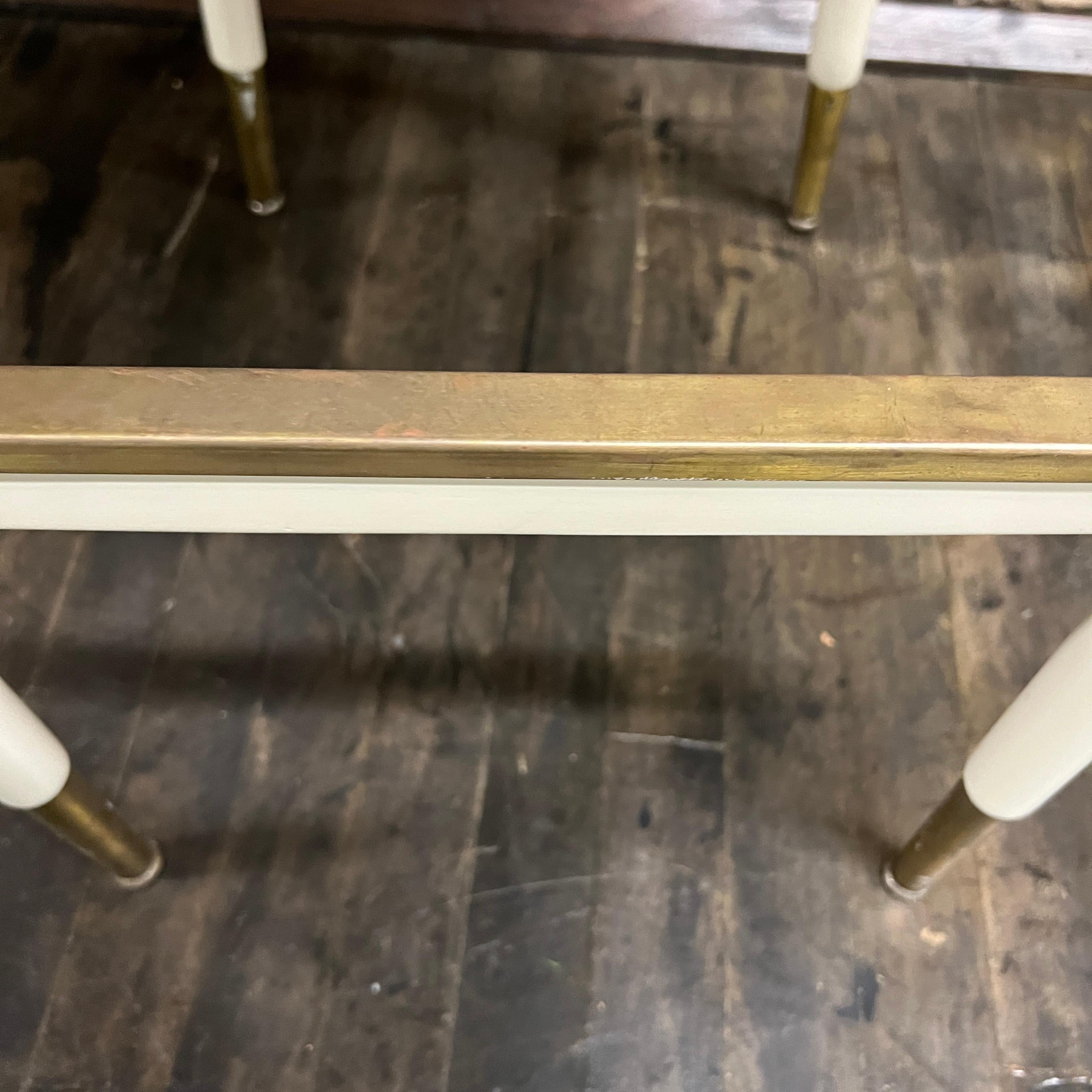 Brass Mid-Century Bentwood Bar Stool in Ivory Lacquer with Ivory Vinyl Seat For Sale
