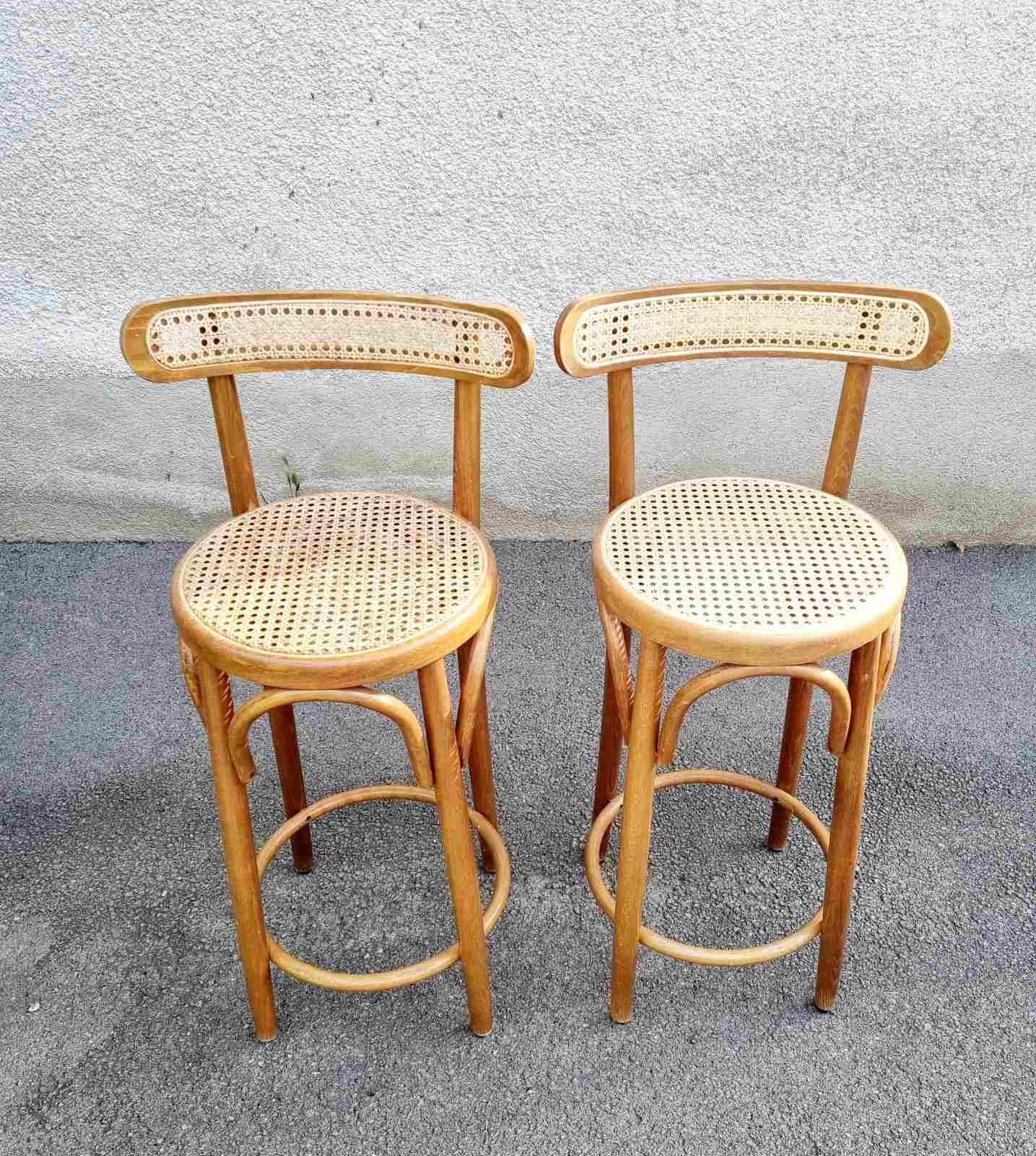 Mid Century Bentwood Bar Stools in Thonet Style, Italy 70s, Pair 3