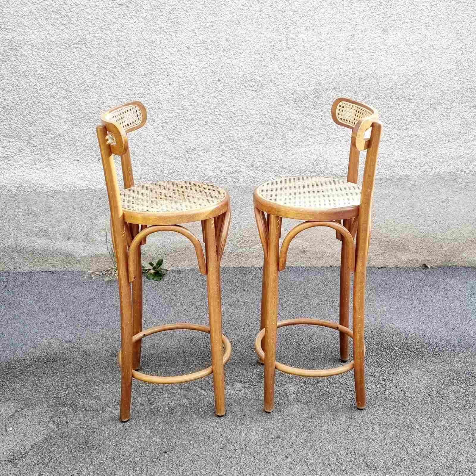 Art Nouveau Mid Century Bentwood Bar Stools in Thonet Style, Italy 70s, Pair
