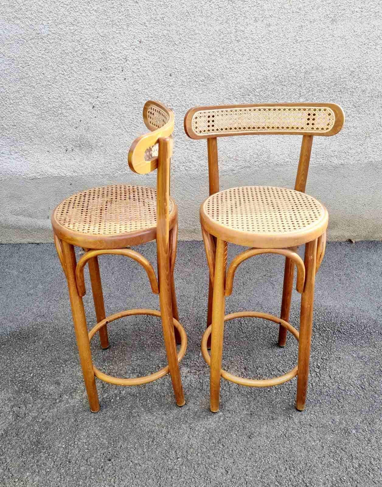 Italian Mid Century Bentwood Bar Stools in Thonet Style, Italy 70s, Pair