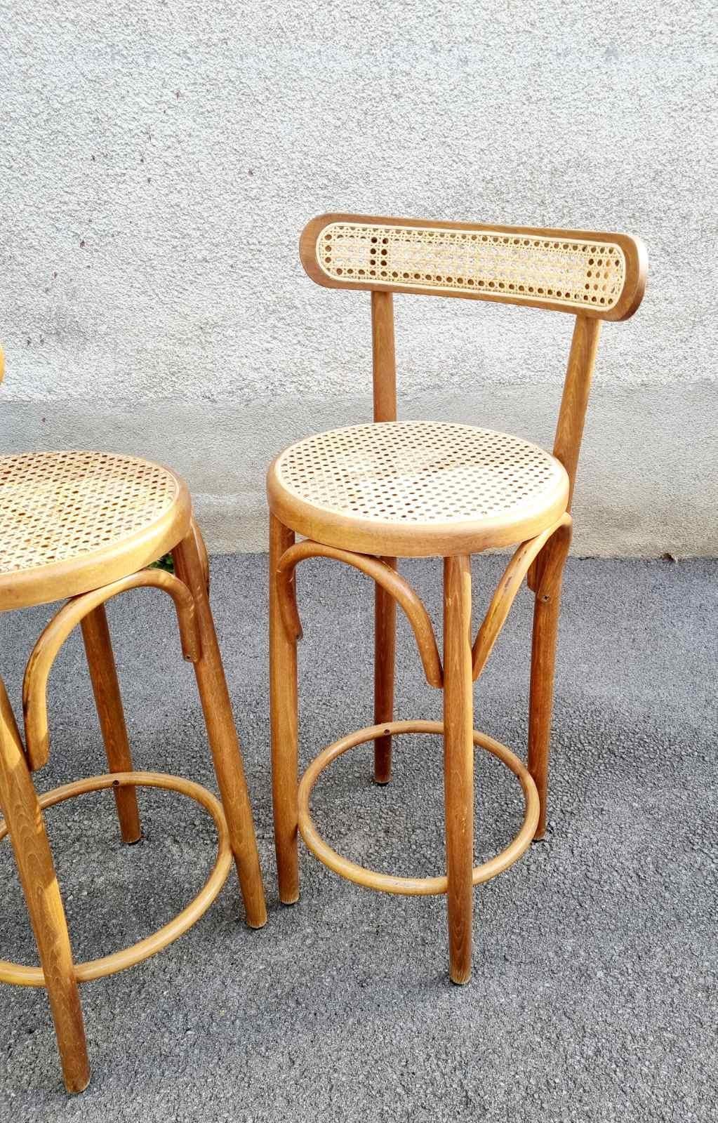 Mid Century Bentwood Bar Stools in Thonet Style, Italy 70s, Pair In Good Condition In Lucija, SI
