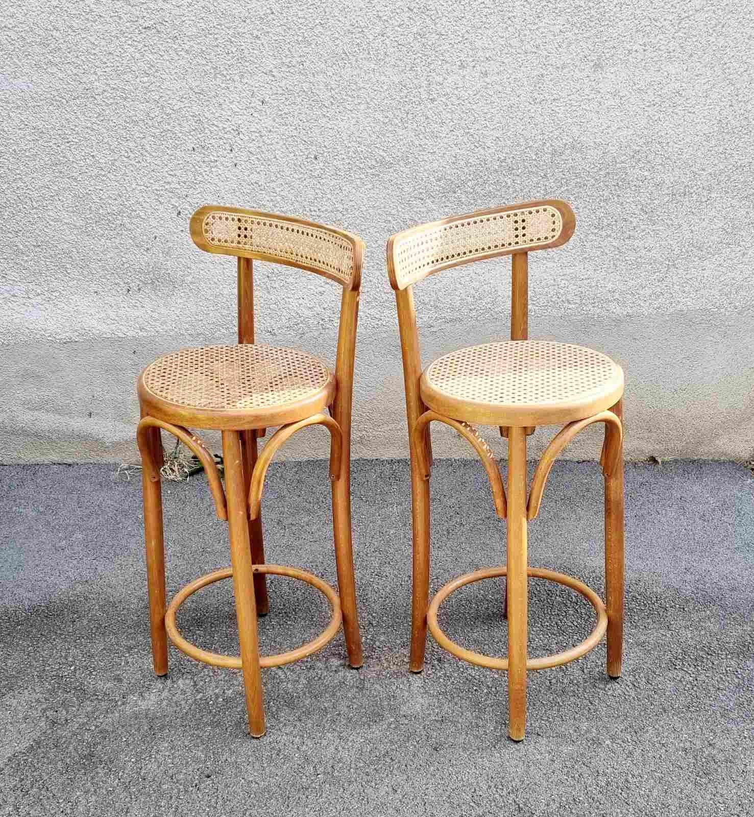 Mid Century Bentwood Bar Stools in Thonet Style, Italy 70s, Pair 1