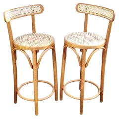 Mid Century Bentwood Bar Stools in Thonet Style, Italy 70s, Pair