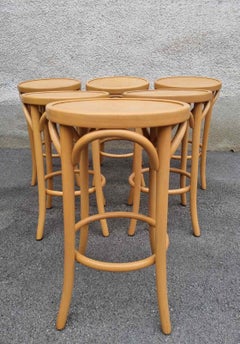 Mid Century Bentwood Bar Stools in Thonet Style, Italy 80s, Set of 4