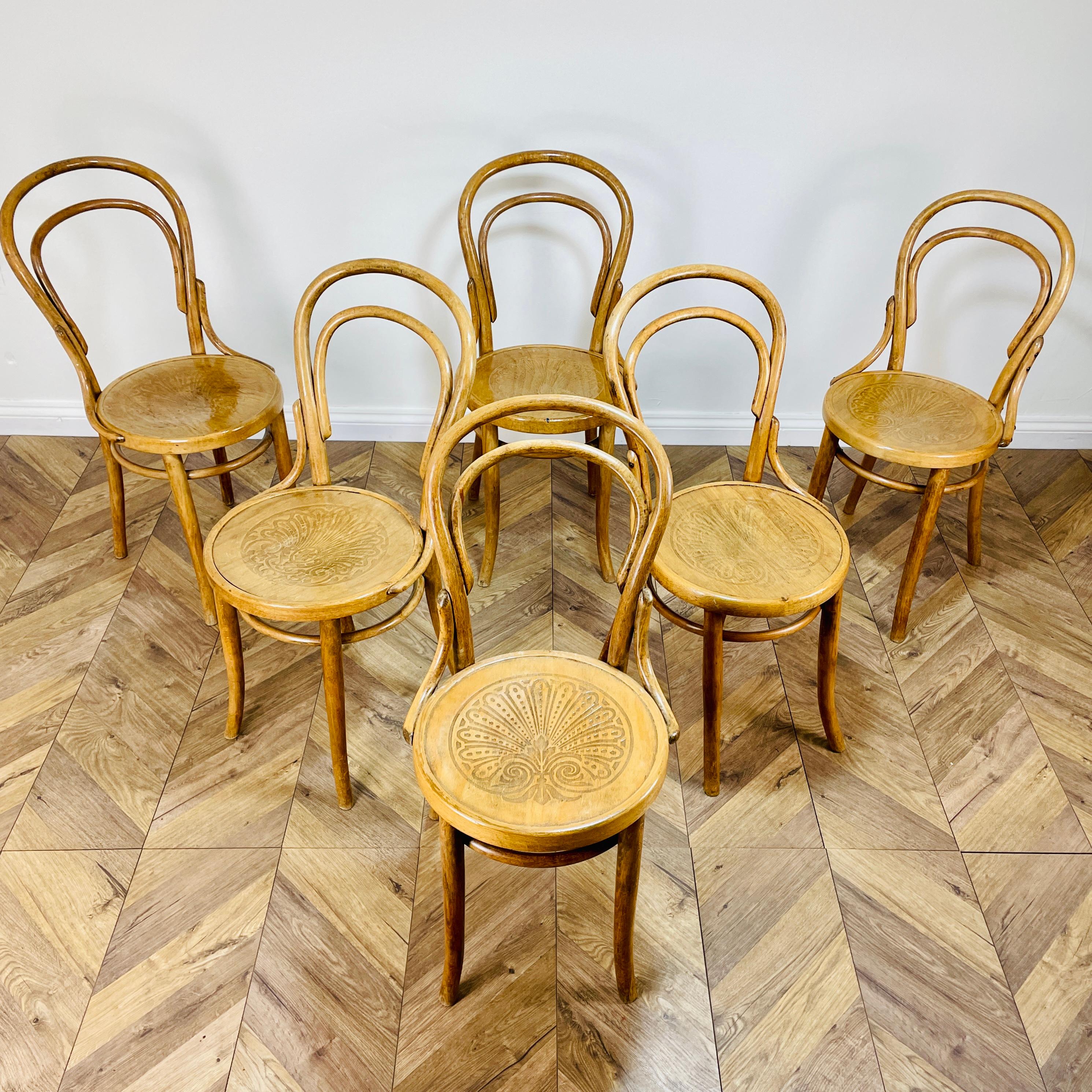 Polish Midcentury Bentwood Cafe / Bistro Chairs, Set of 6, 1930s