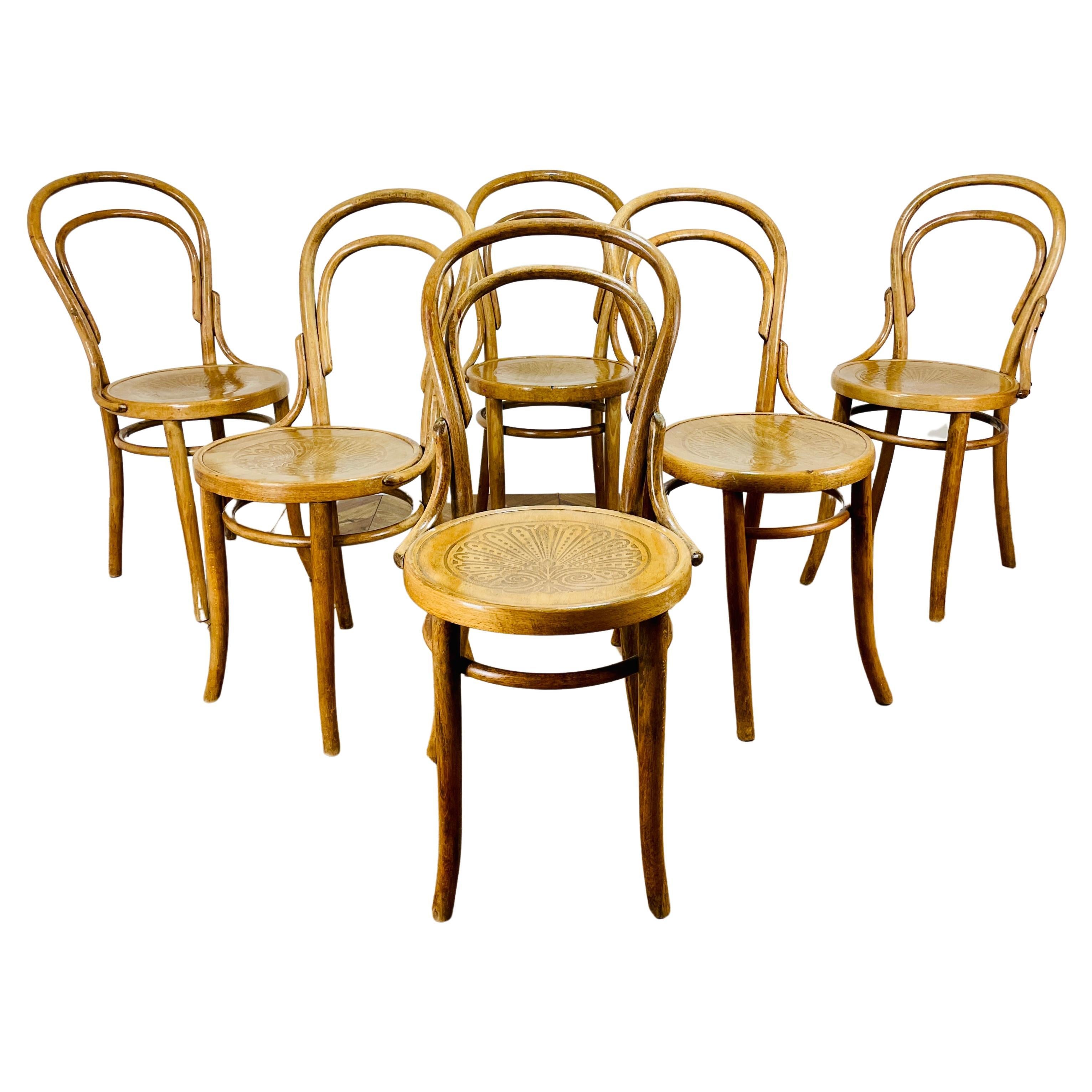 Midcentury Bentwood Cafe / Bistro Chairs, Set of 6, 1930s