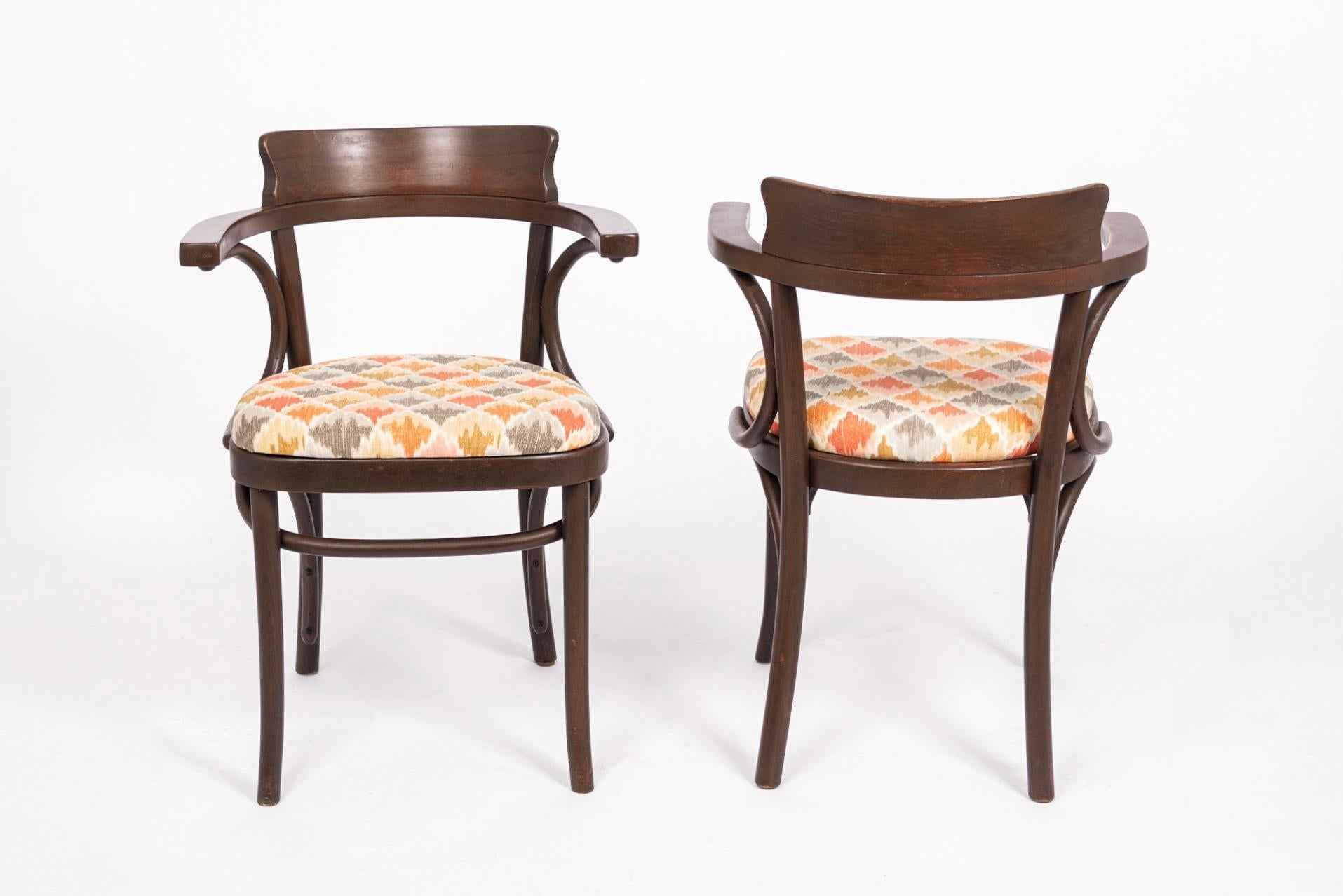 Fabric Mid Century Bentwood Cafe Chairs in the Style of J&J Kohn For Sale