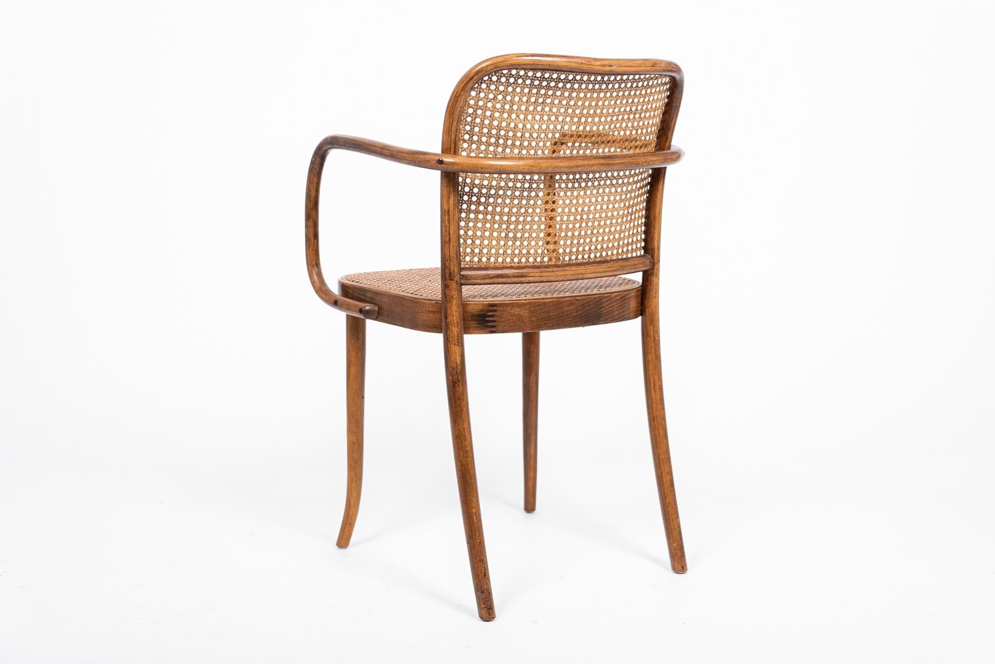 Czech Midcentury Bentwood & Cane Cafe Chair by Joseph Hoffman for Stendig