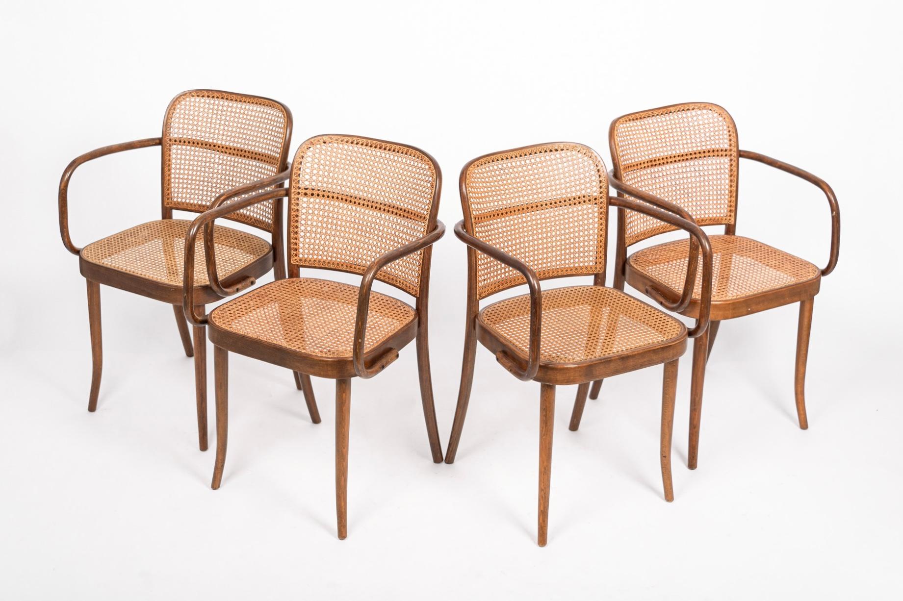 Czech Mid Century Bentwood & Cane Cafe Chairs by Joseph Hoffman for Stendig