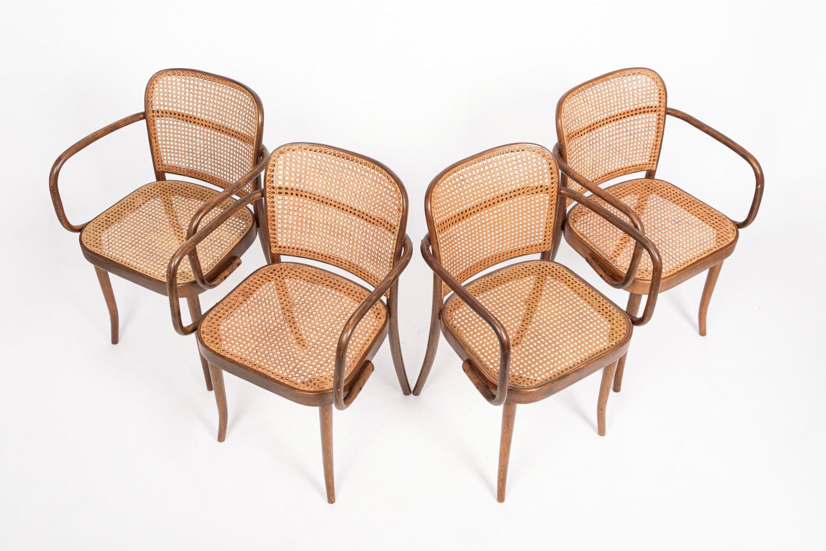 Hand-Woven Mid Century Bentwood & Cane Cafe Chairs by Joseph Hoffman for Stendig