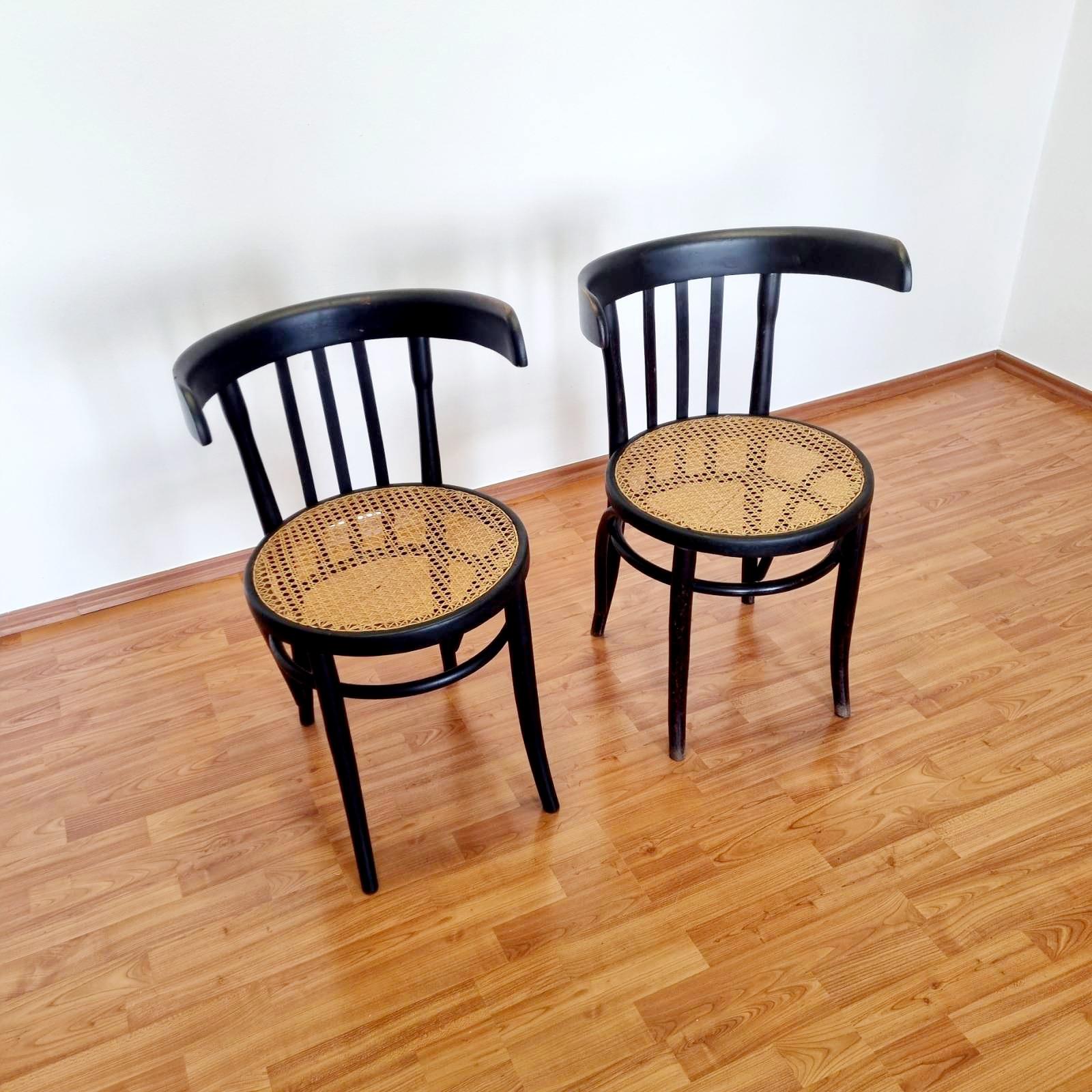 Mid Century Bentwood Chairs, Thonet Style, Italy 50s, Pair For Sale 1