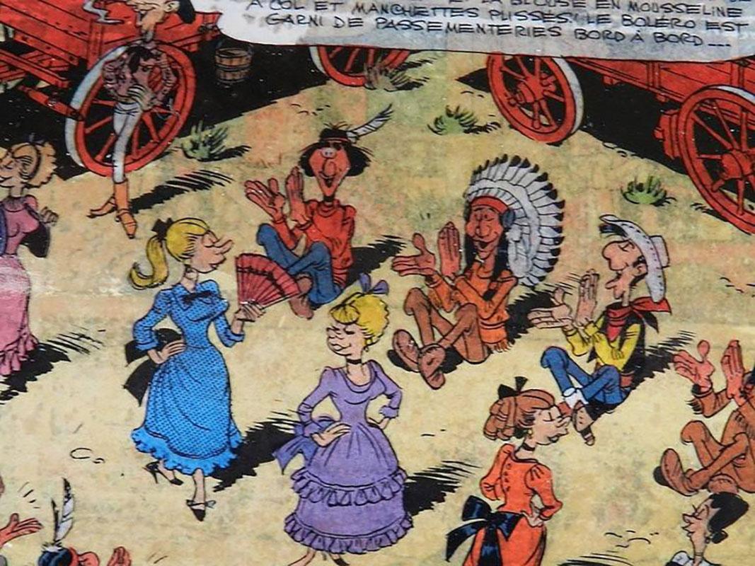 Néerlandais Chaise d'enfant en bois courbé Midcentury 1950s Découpage comique Lucky Luke