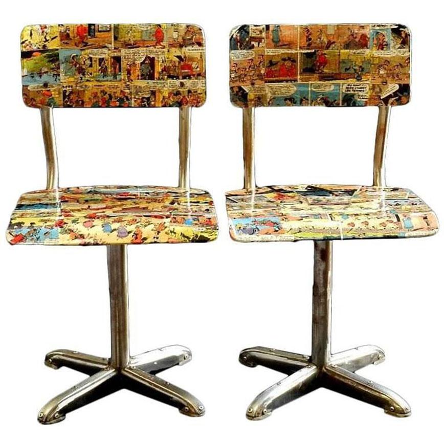 Chaise d'enfant en bois courbé Midcentury 1950s Découpage comique Lucky Luke Bon état à Mimizan, FR