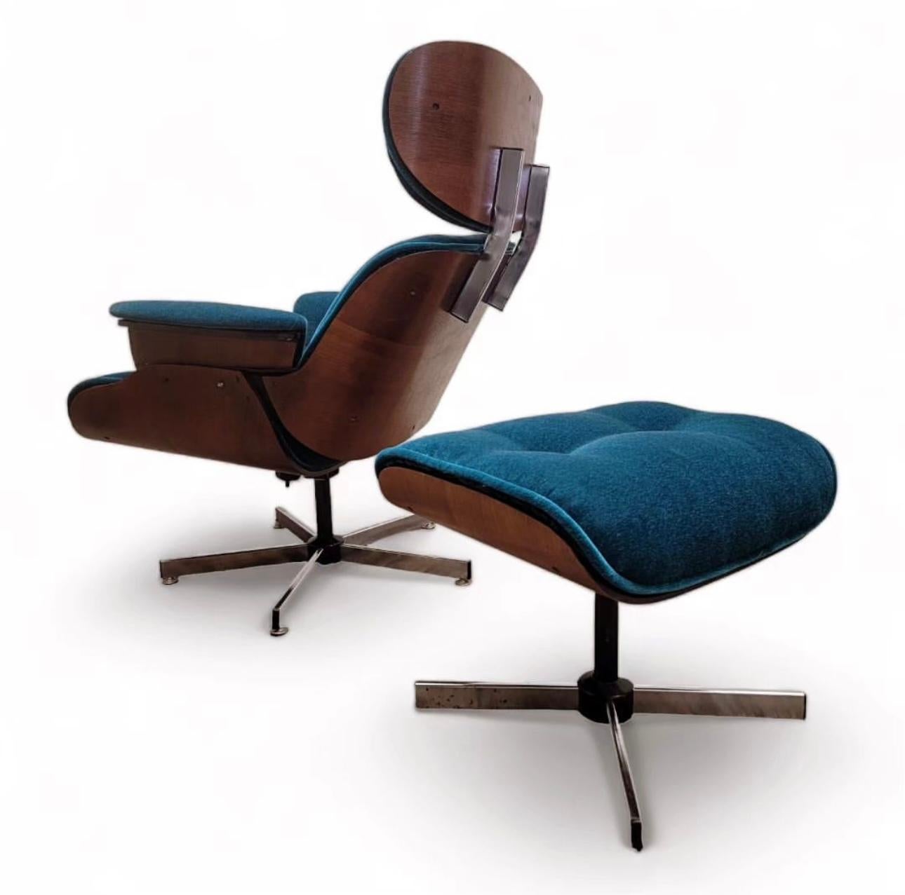 Mid-Century Modern Mid Century Modern Eames Style Lounge & Ottoman by Plycraft Newly Upholstered 