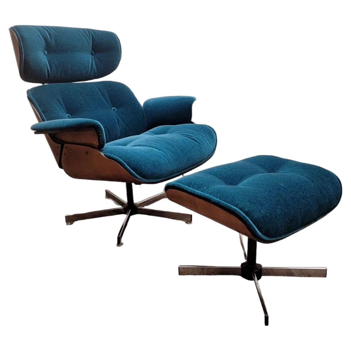 Mid Century Modern Eames Style Lounge & Ottoman by Plycraft Newly Upholstered 