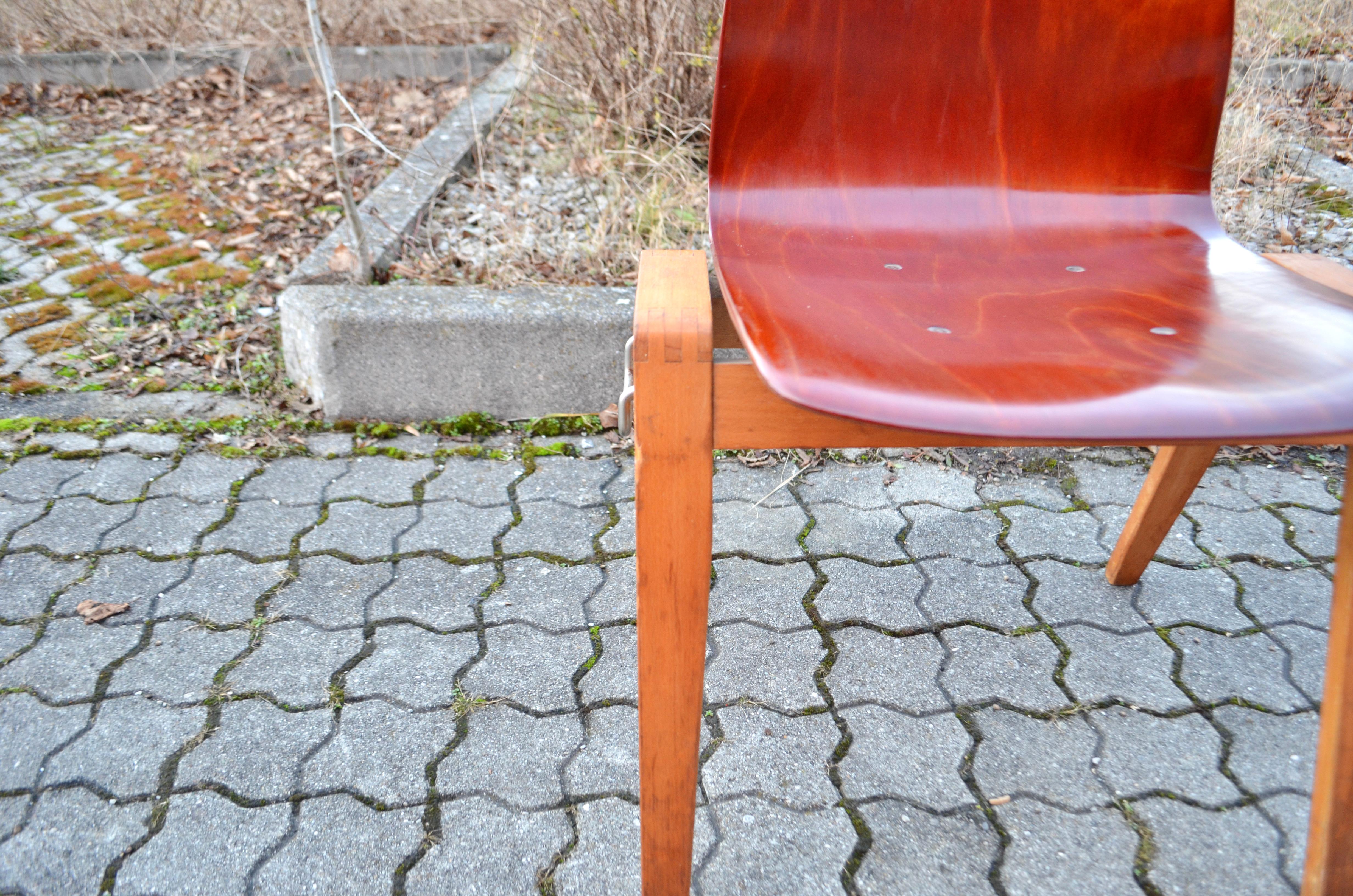 Mid-Century Bentwood Plywood Chairs Stackable by Royal Germany Set of 4 For Sale 3