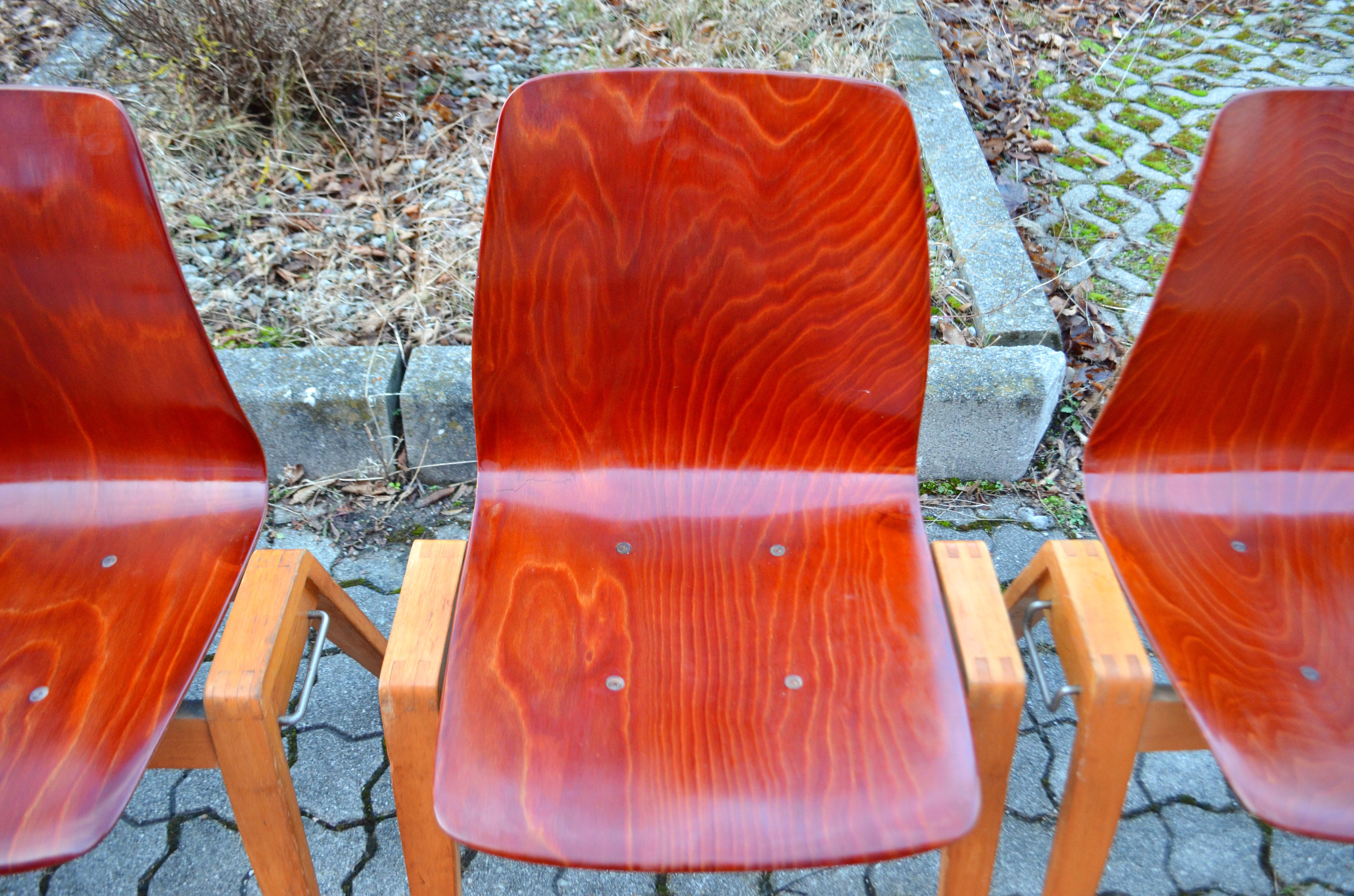 Mid-Century Bentwood Plywood Chairs Stackable by Royal Germany Set of 4 For Sale 6