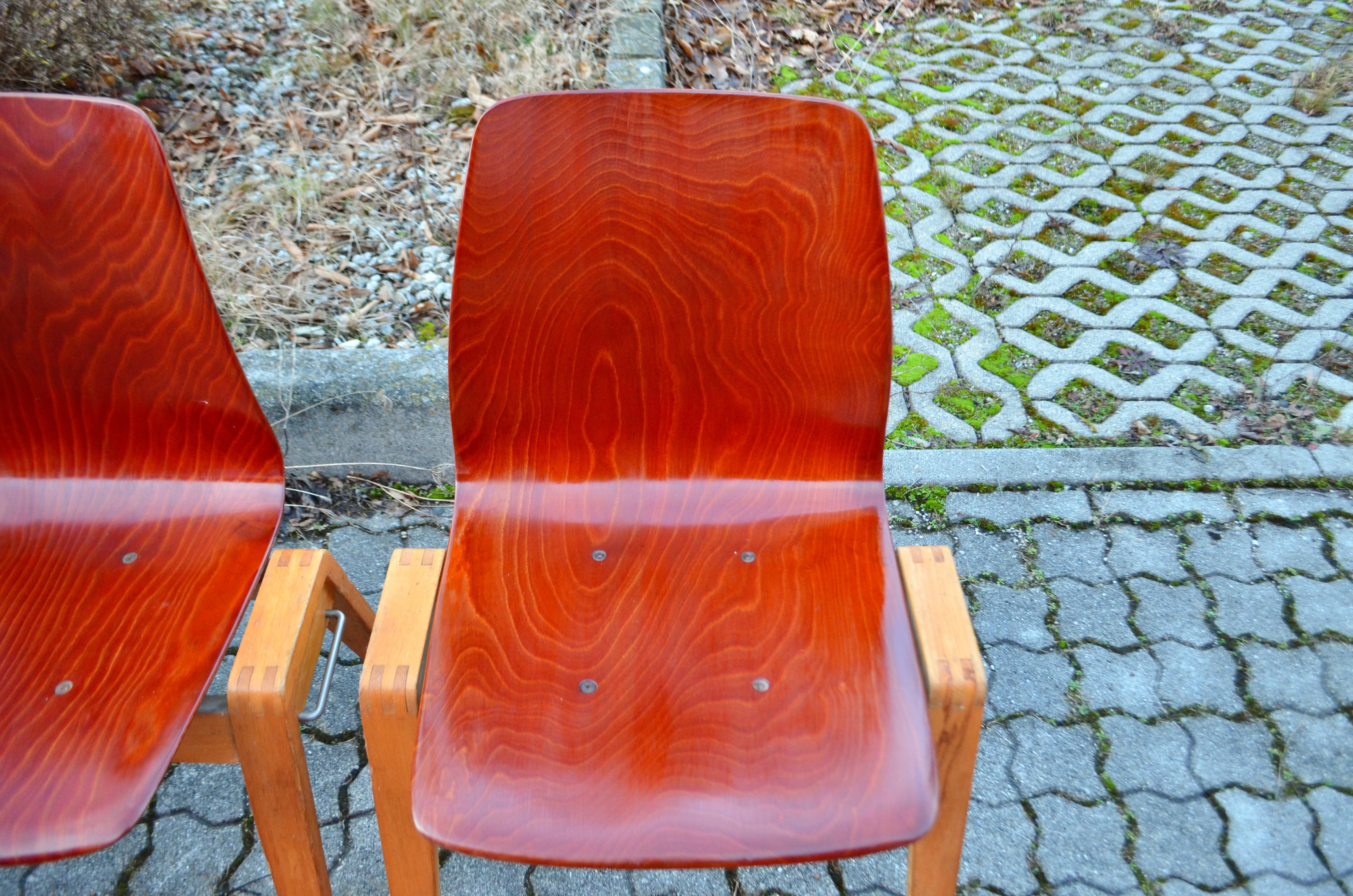 Mid-Century Bentwood Plywood Chairs Stackable by Royal Germany Set of 4 For Sale 7
