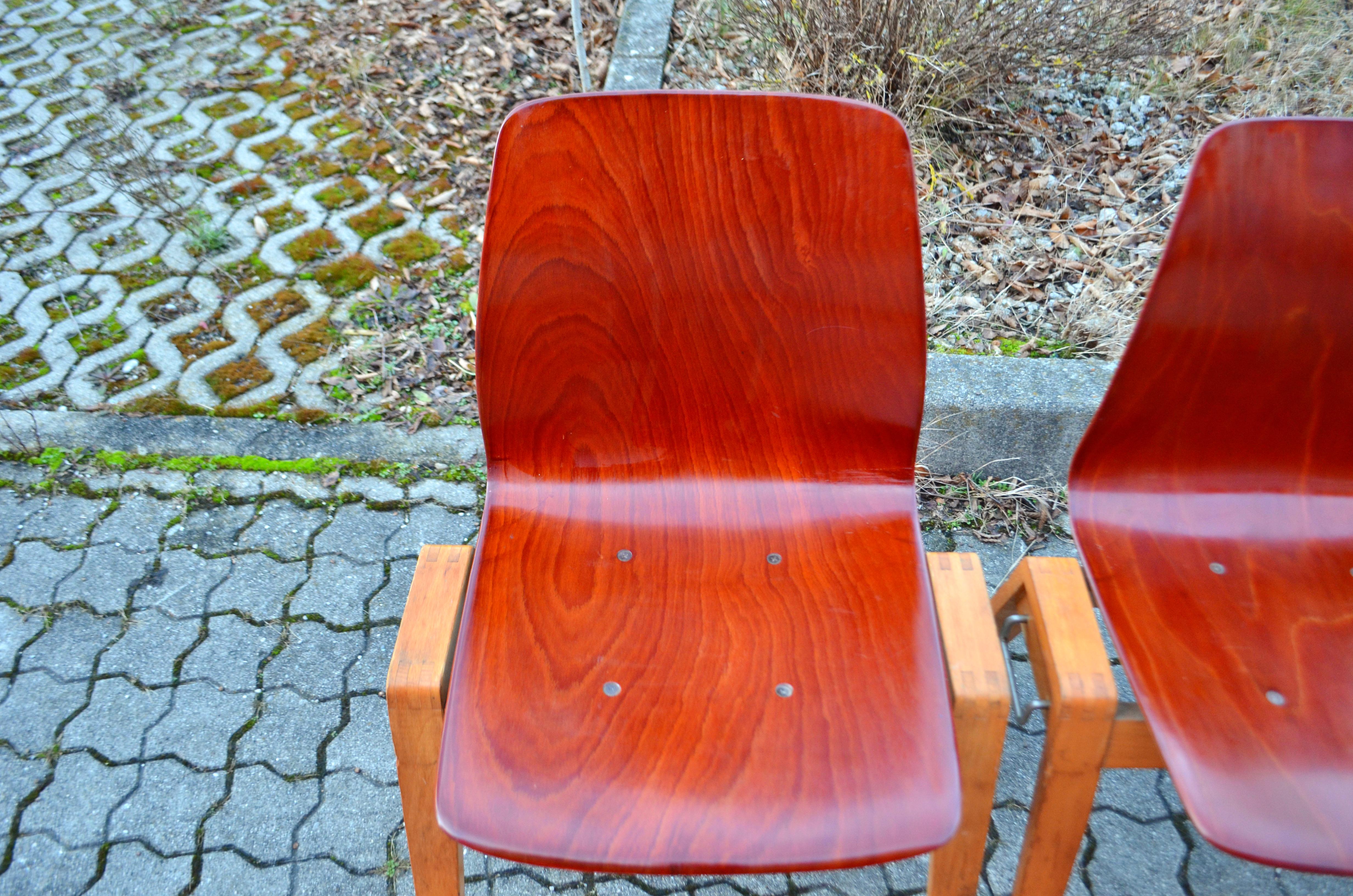 Mid-Century Bentwood Plywood Chairs Stackable by Royal Germany Set of 4 For Sale 8