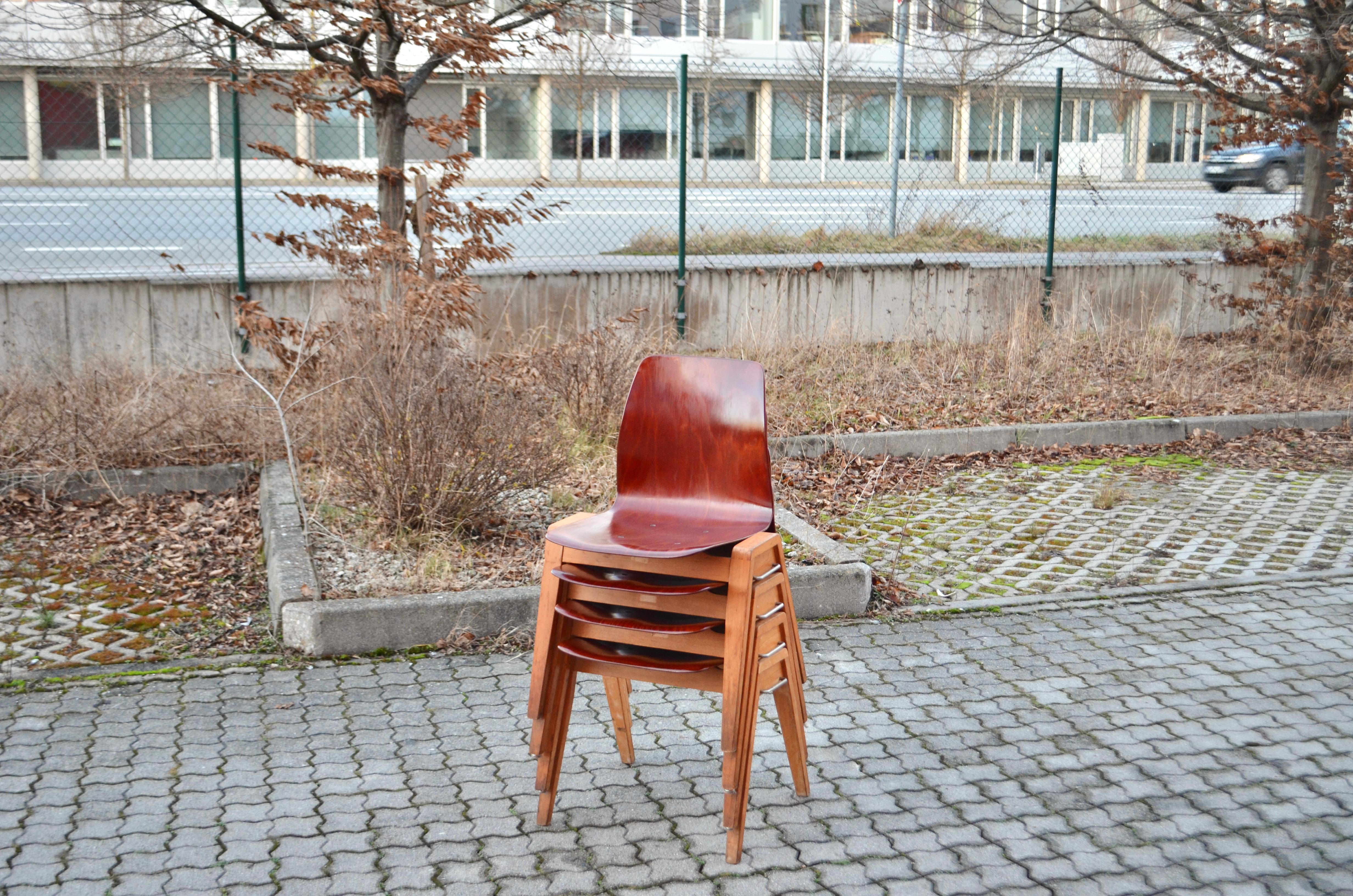 Mid-Century Bentwood Plywood Chairs Stackable by Royal Germany Set of 4 For Sale 10