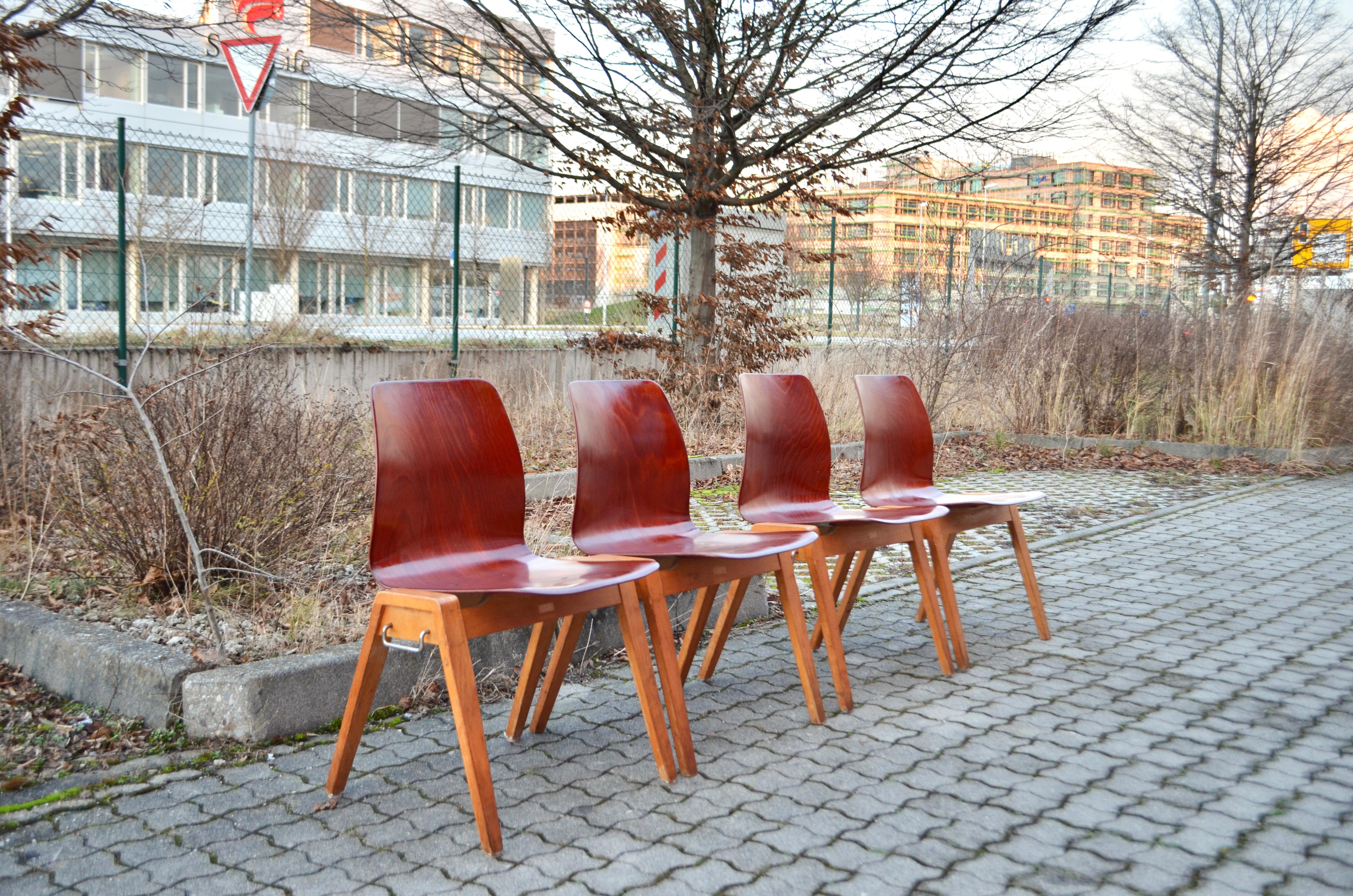 Set von 4 Stapelbaren Sperrholzstühlen aus Bugholz von Royal Germany aus der Mitte des Jahrhunderts (Moderne der Mitte des Jahrhunderts) im Angebot