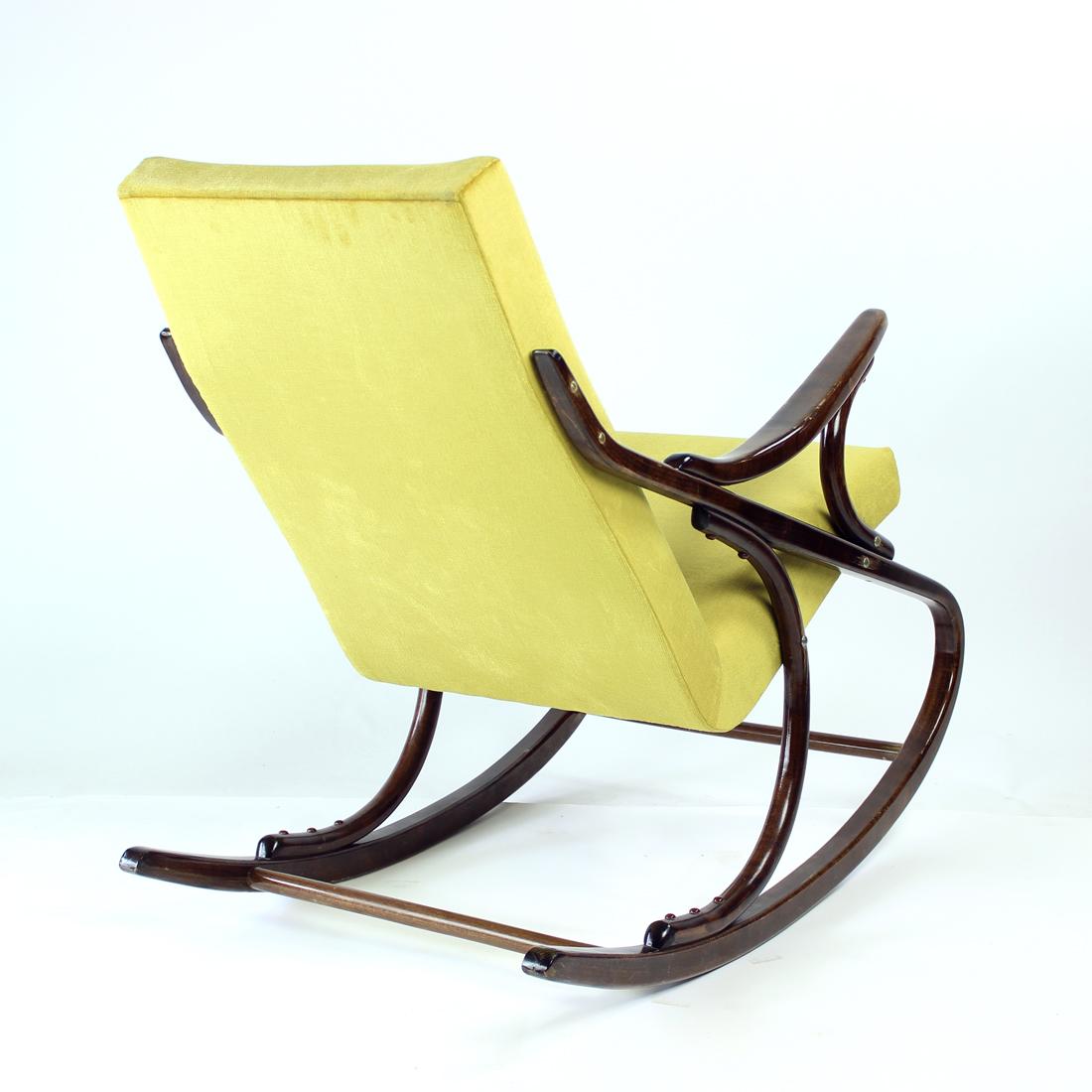 Fabric Mid Century Bentwood Rocking Armchair By Ton, Czechoslovakia 1960s For Sale