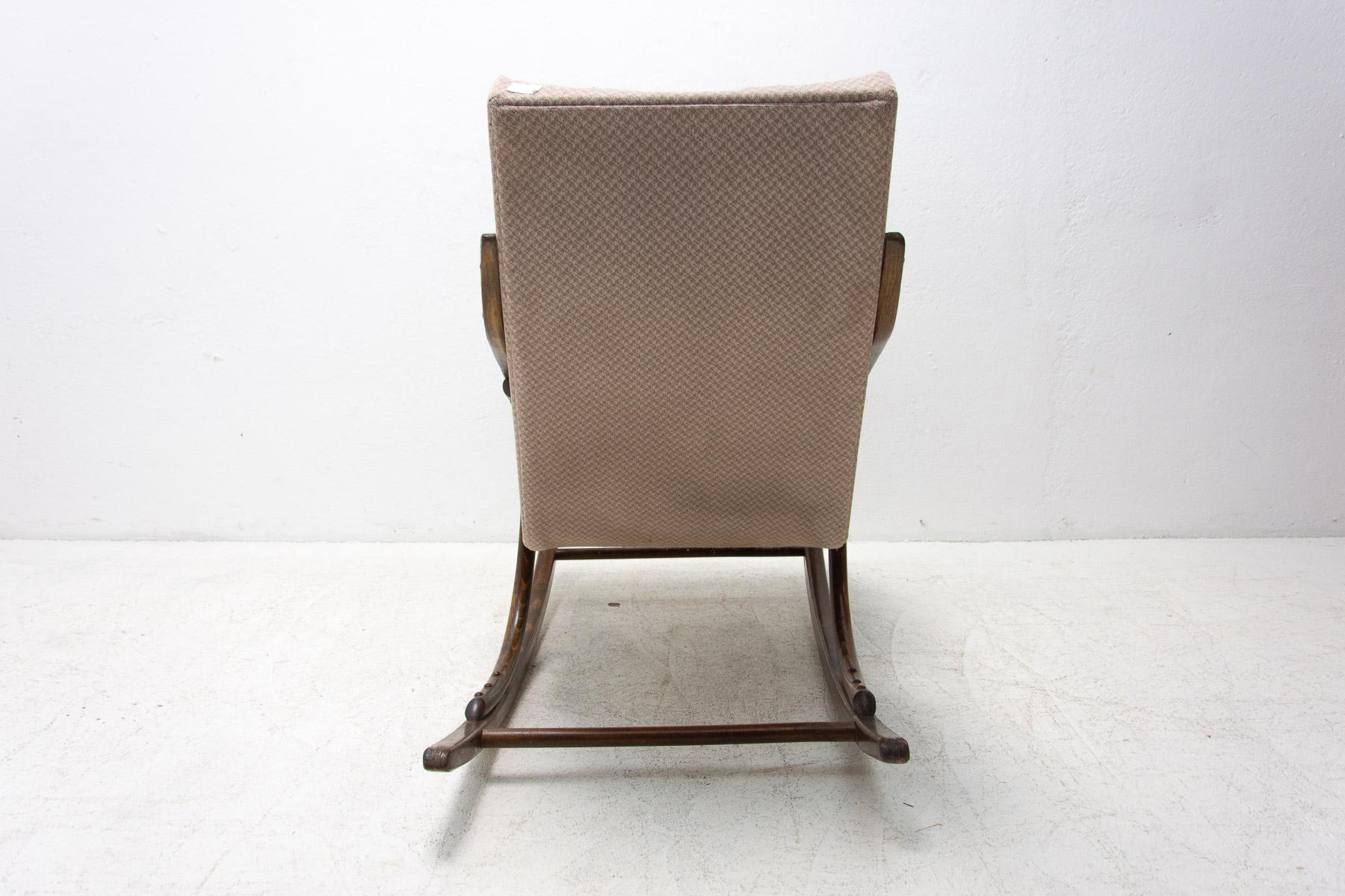 Fabric Mid Century Bentwood Rocking Chair by Ton, Czechoslovakia, 1960's For Sale