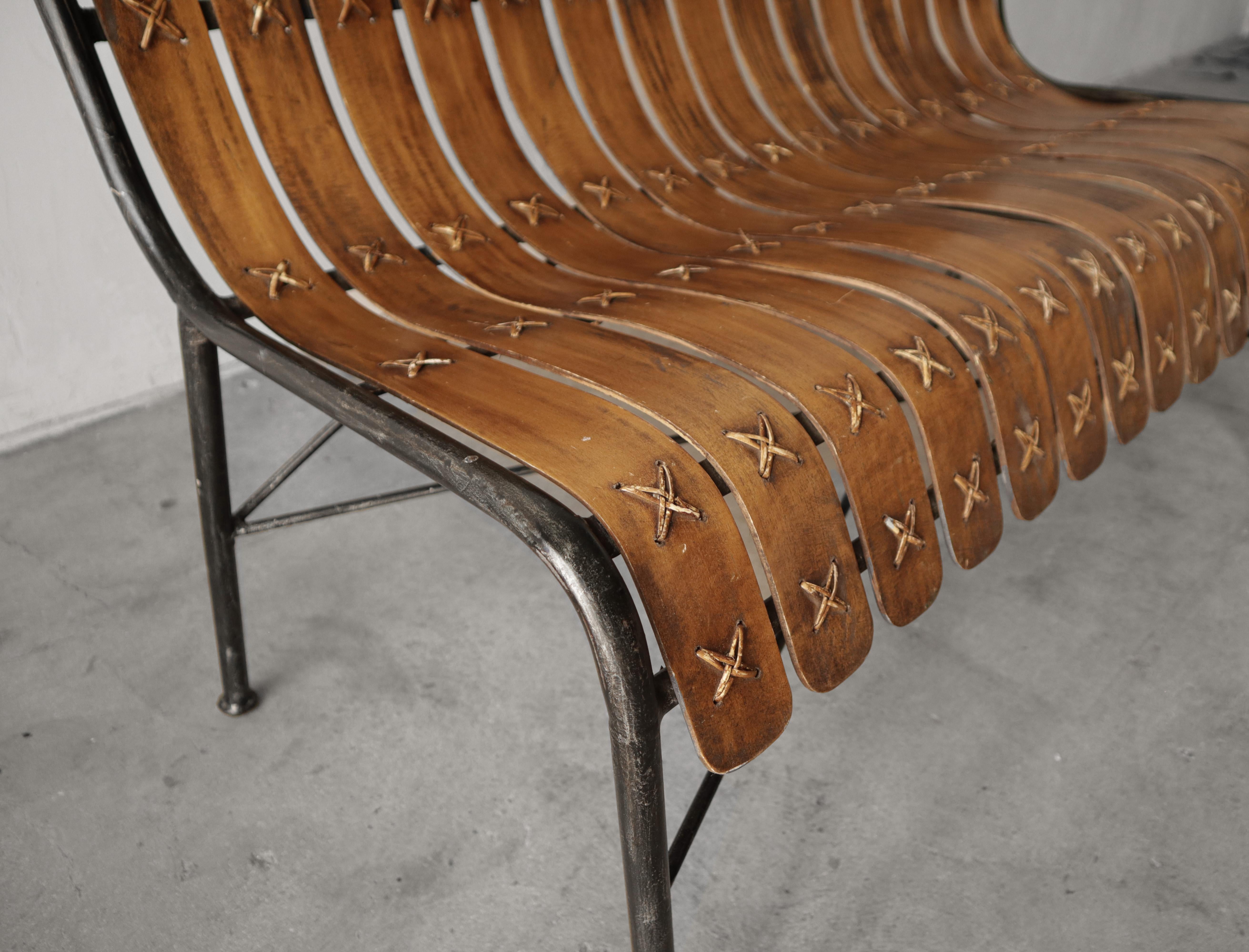 Mid Century Bentwood Slat Bench For Sale 1