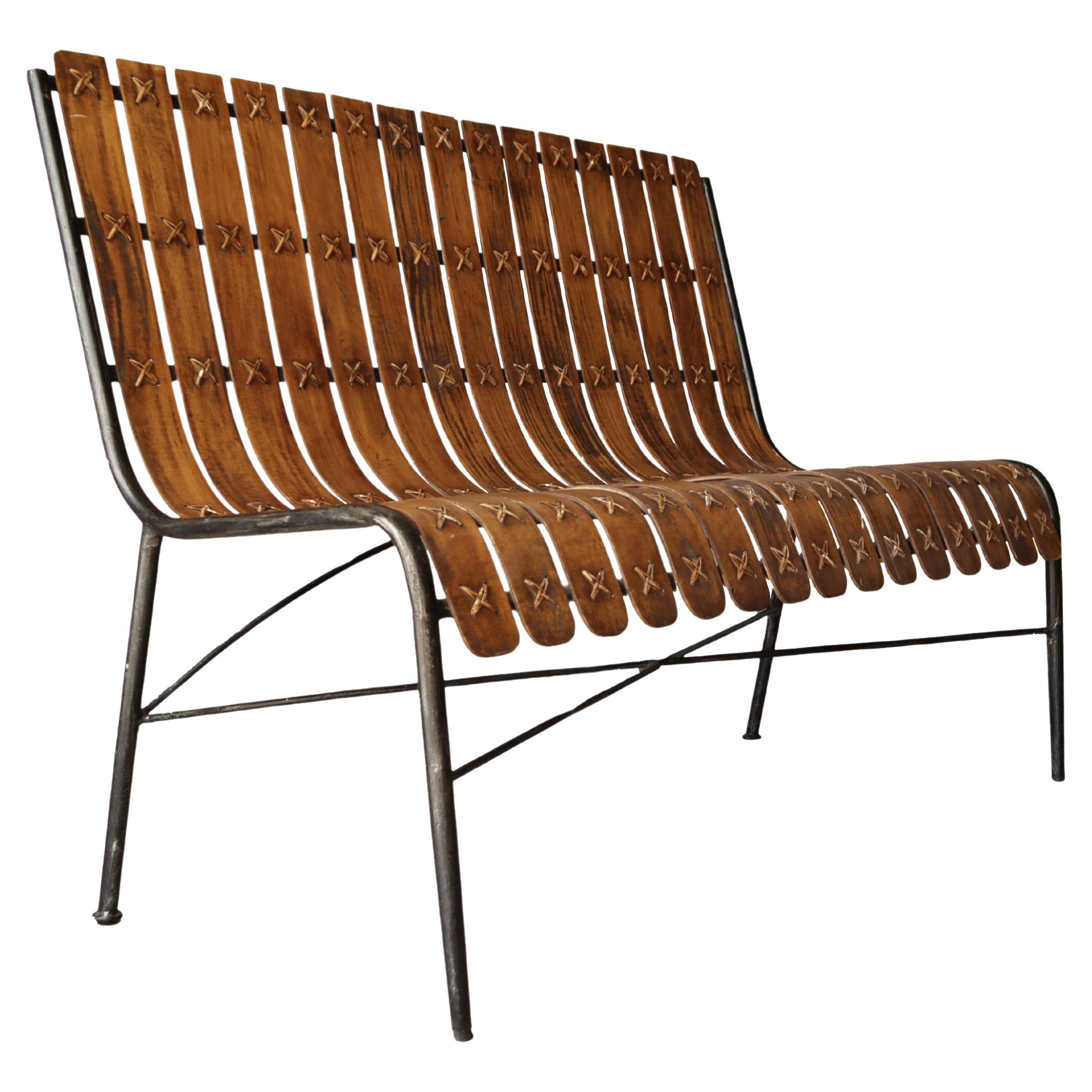 Mid Century Bentwood Slat Bench For Sale