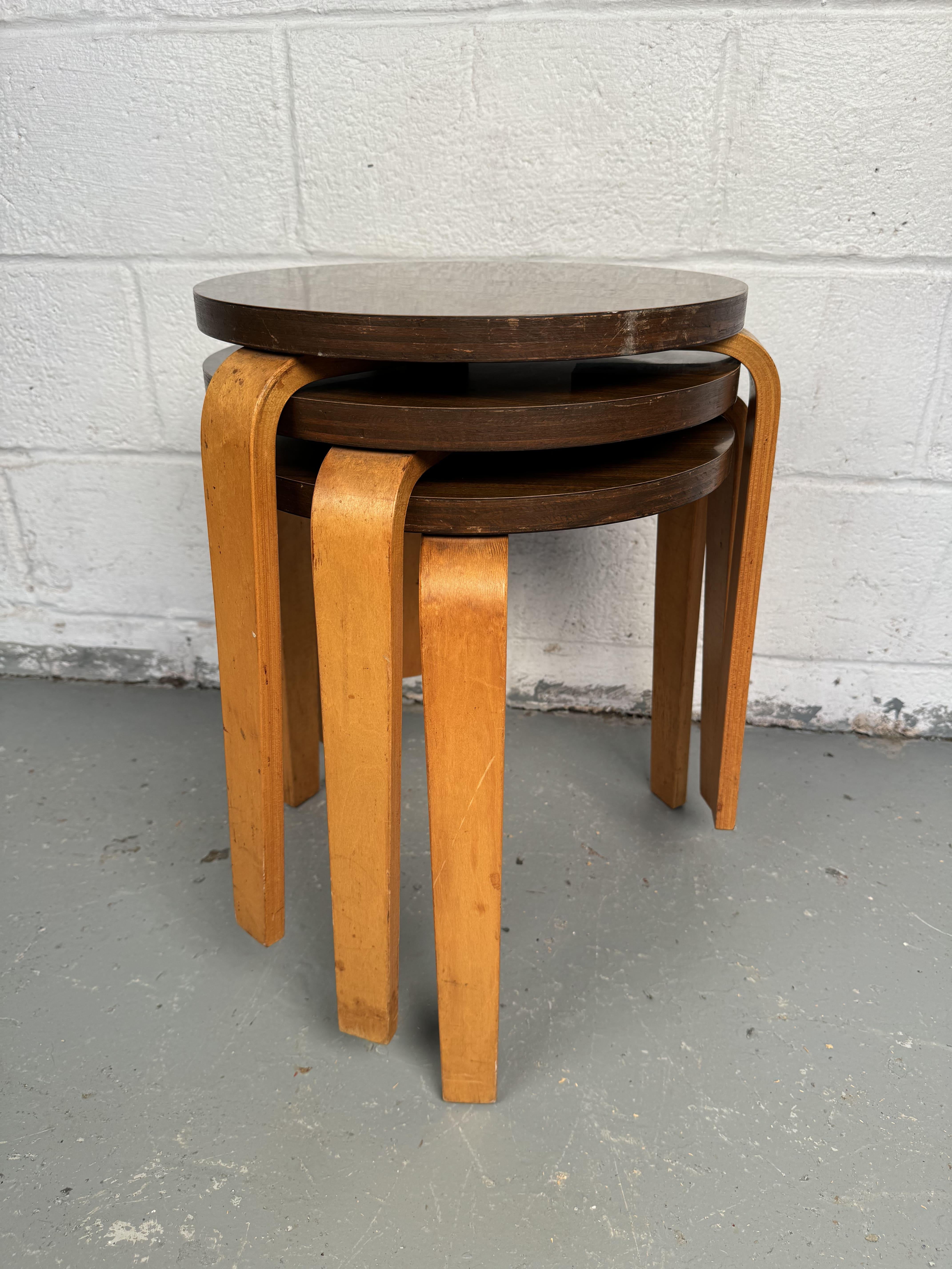 Mid-Century Bentwood Stacking Tables By Alvar Aalto For Sale 6